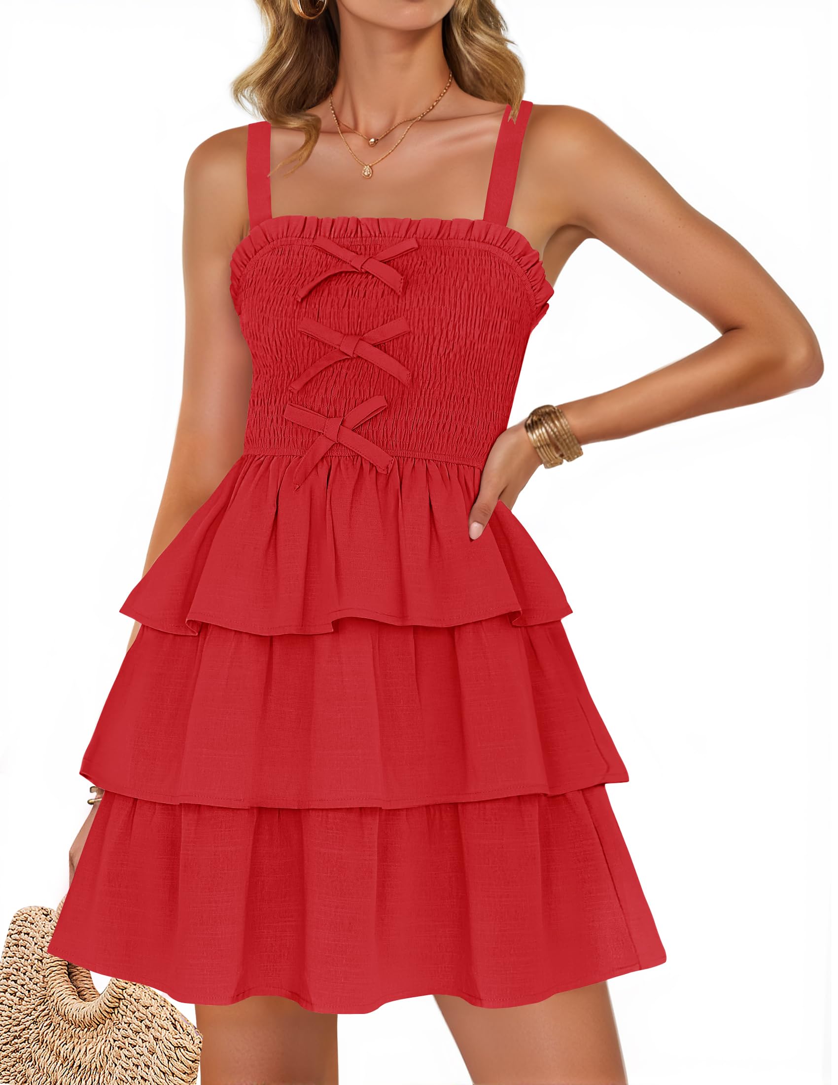Luxuii Sleeveless Ruffle Tiered Layered Short Beach Sundresses