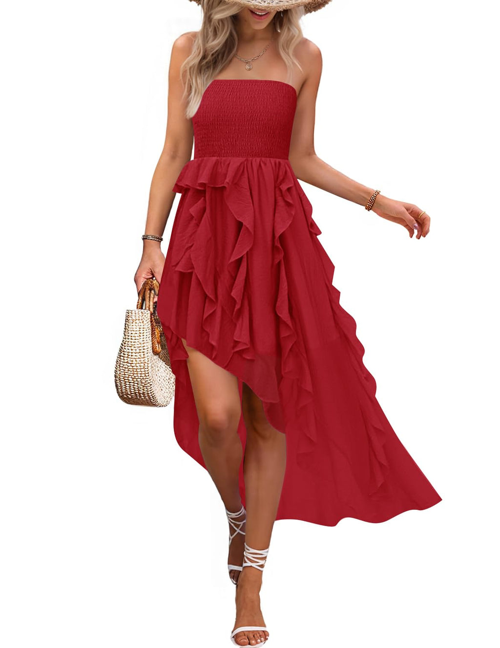 Luxuii Strapless Off Shoulder Smocked Tiered Ruffle Tube Sundress