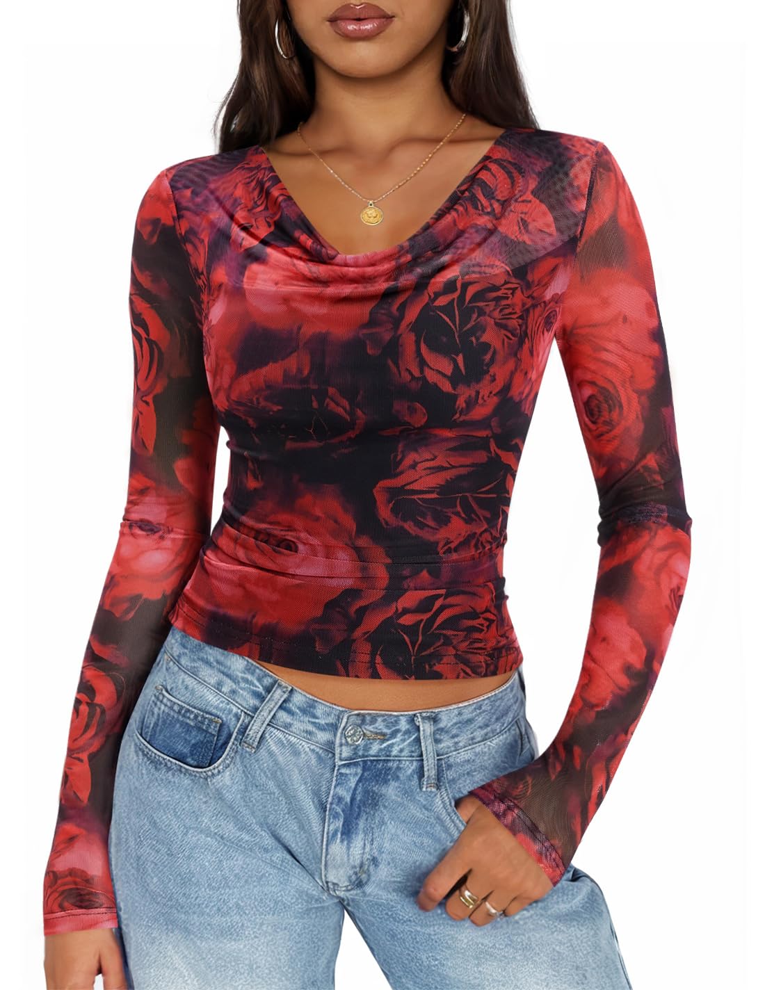 Luxuii Fall Cowl Neck Slim Fit Going Out Y2k Shirts Date Night Outfits