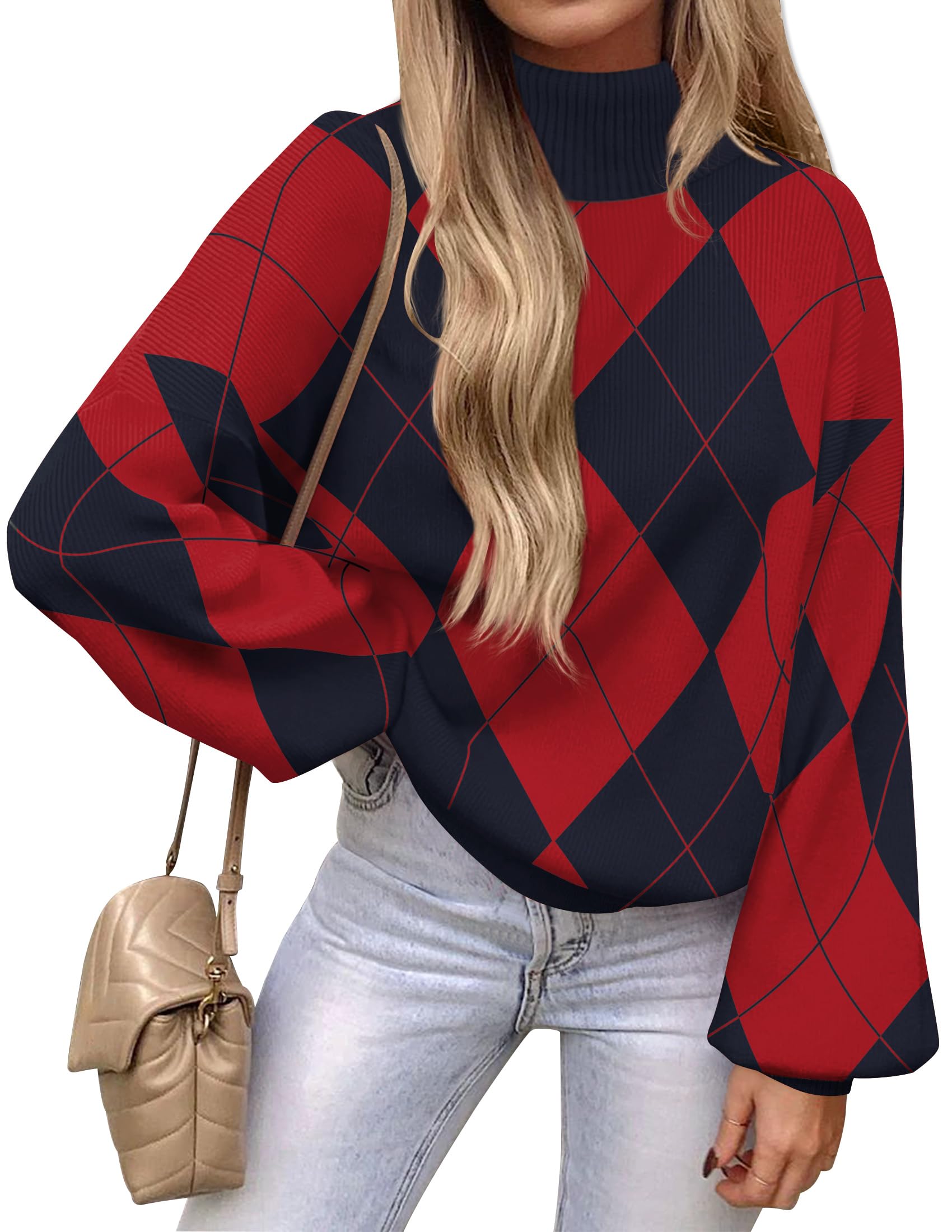 Luxuii Turtleneck Long Sleeve Ribbed Knit Loose Pullover Tops