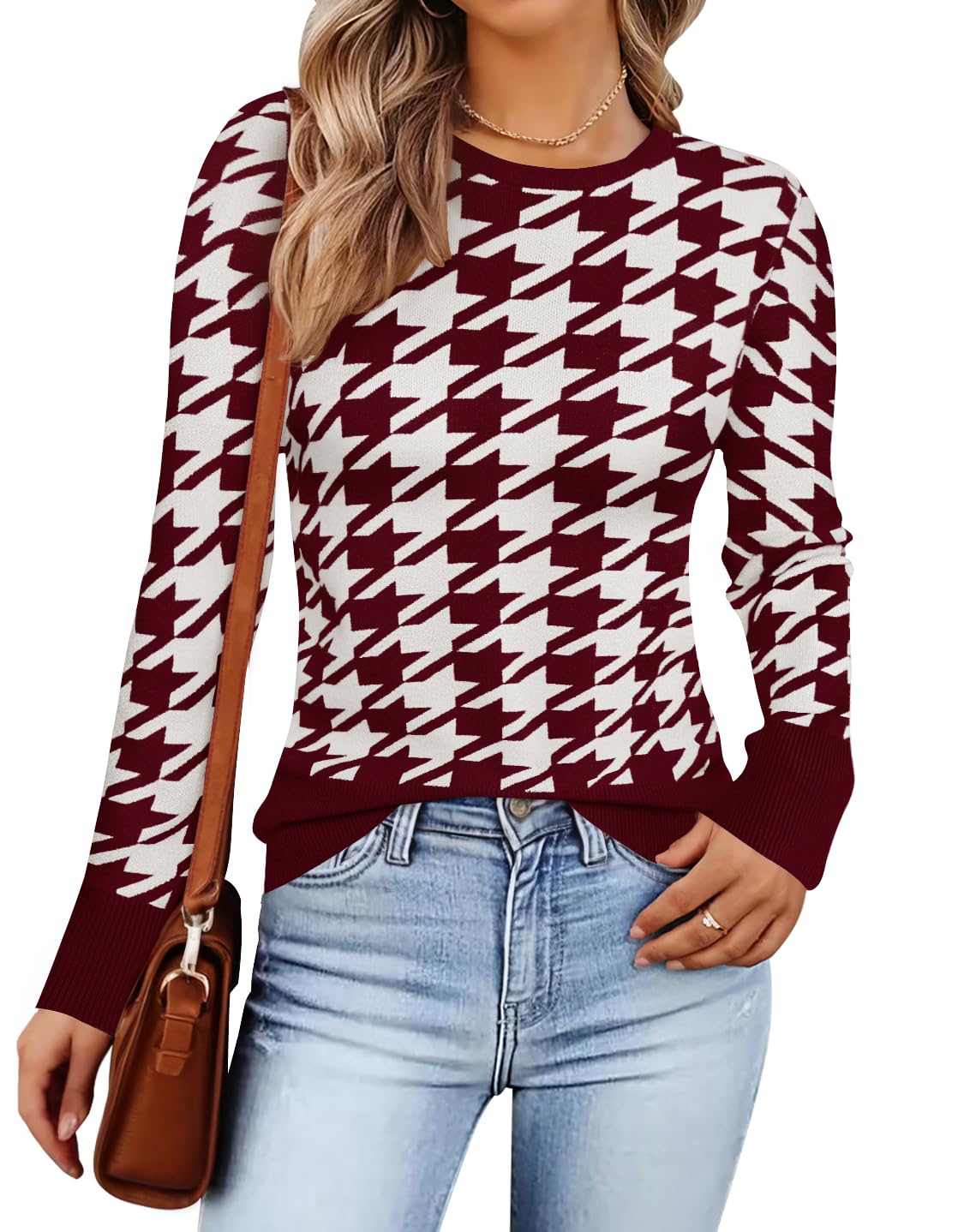 Luxuii Crewneck Color Block Knit Slim Fitted Pullover Tops