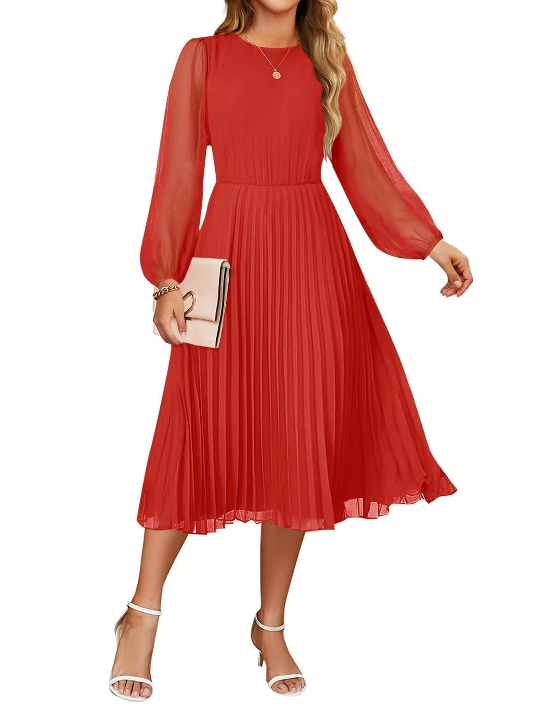 Luxuii Fall Crewnec Pleated A Line Cocktail Dress