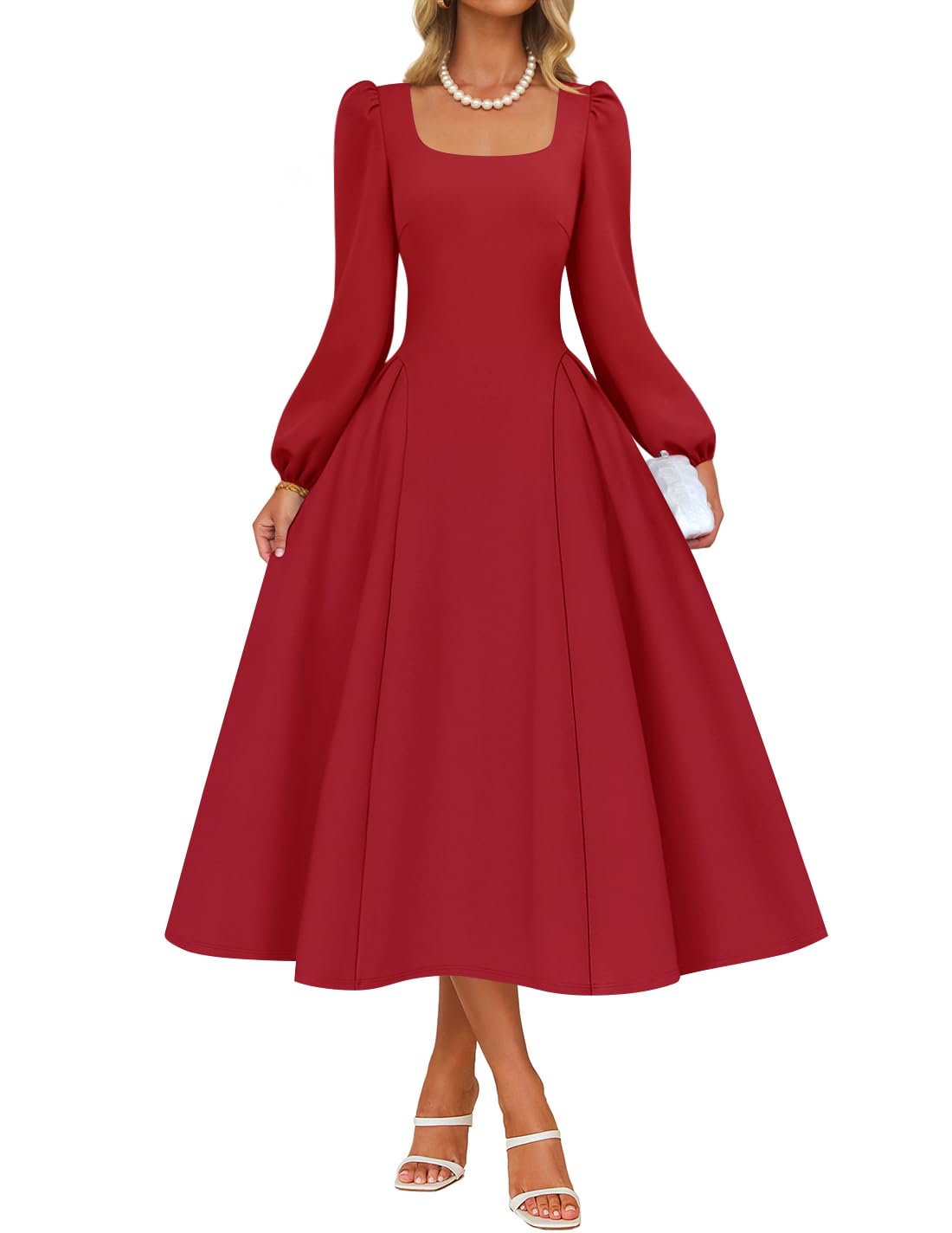 Luxuii Fall Square Neck Swing A Line Wedding Guest Evening Prom Dress