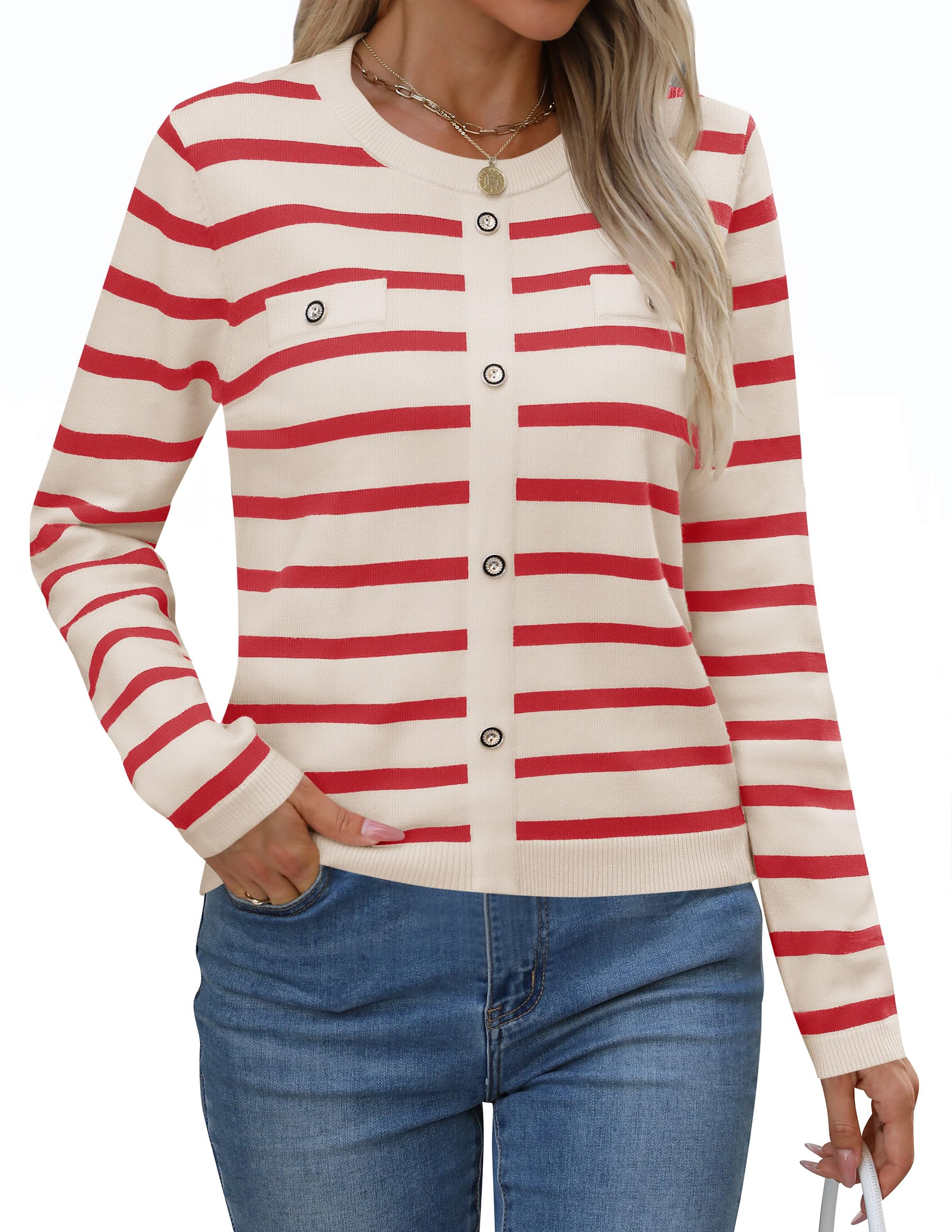 Luxuii Striped Crewneck Ribbed Knit Shirts Pullover Tops