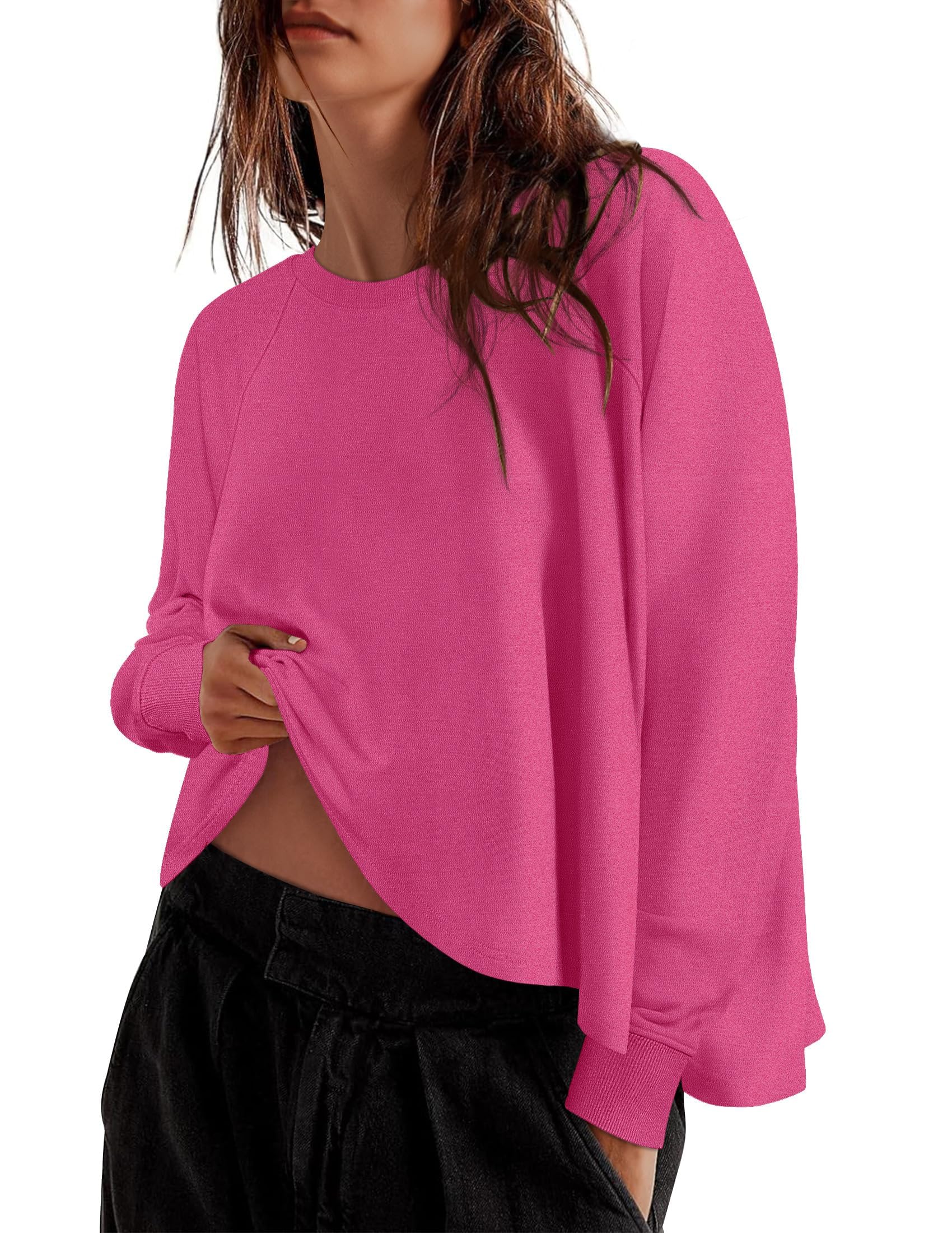 Luxuii Womens Causal Long Sleeve Lightweight Crewneck Side Slit  Shirts