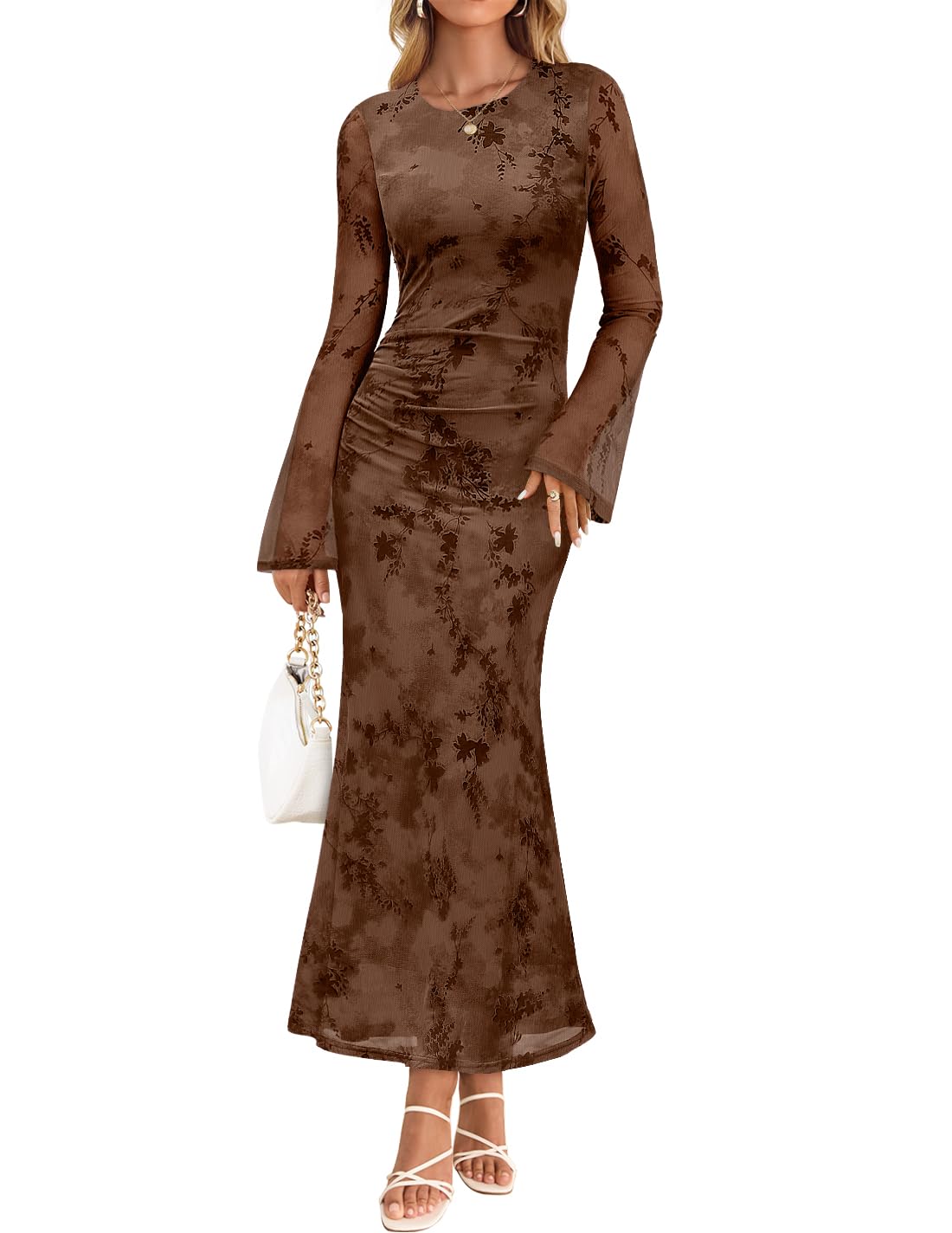 Luxuii Floral Bodycon Ruched Mesh Wedding Cocktail Dresses