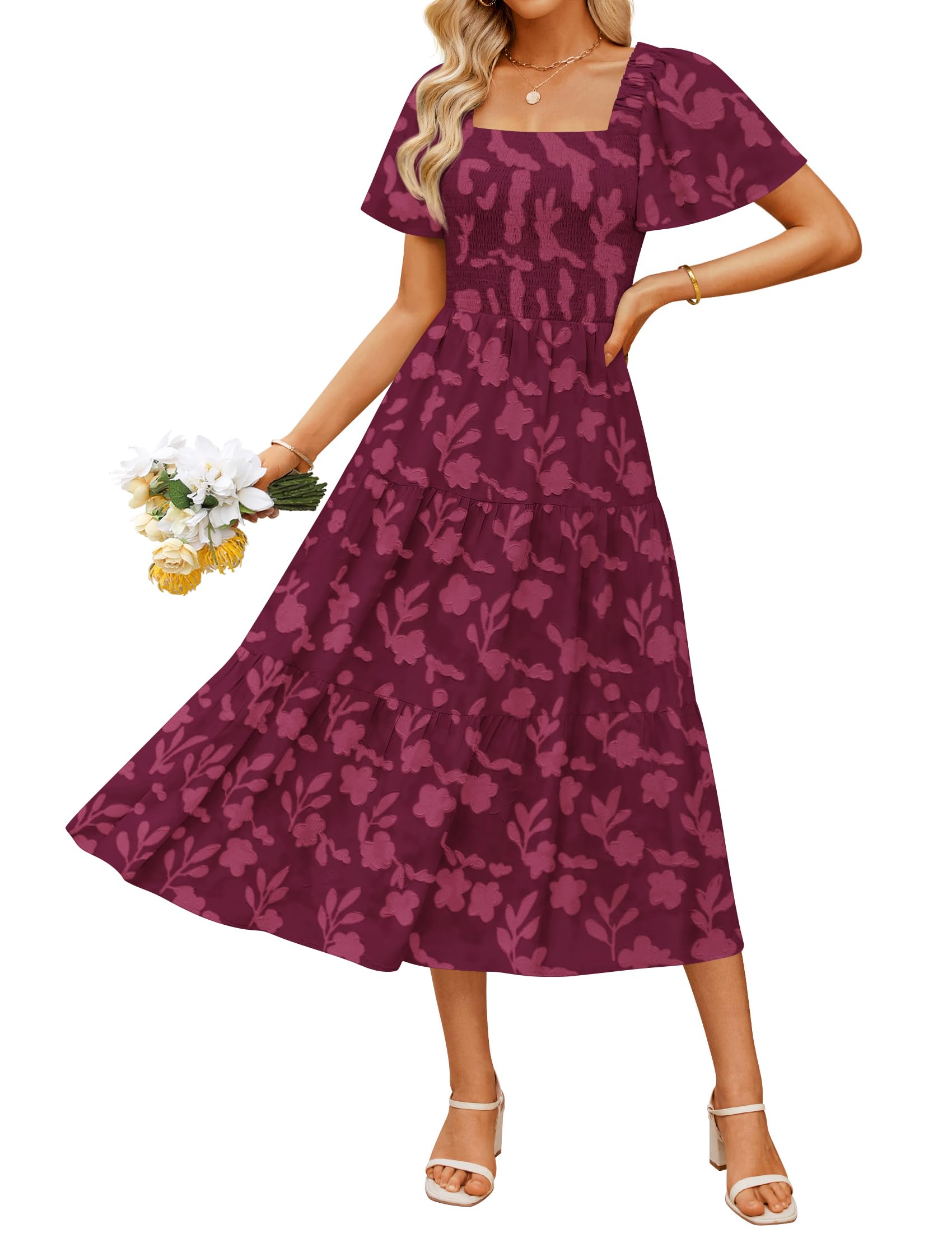 Luxuii Boho Floral Square Neck Flowy Beach Vacation Long Dress
