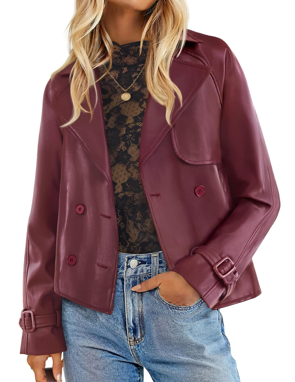 Luxuii Faux Leather Jackets Oversized Button Motorcycle Coats Outwear