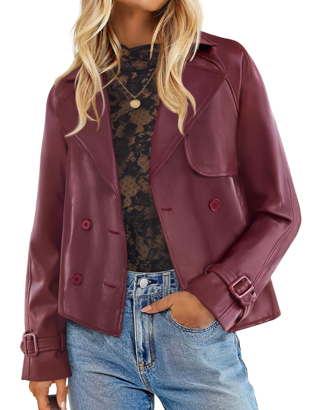 Luxuii Faux Leather Jackets Oversized Button Motorcycle Coats Outwear