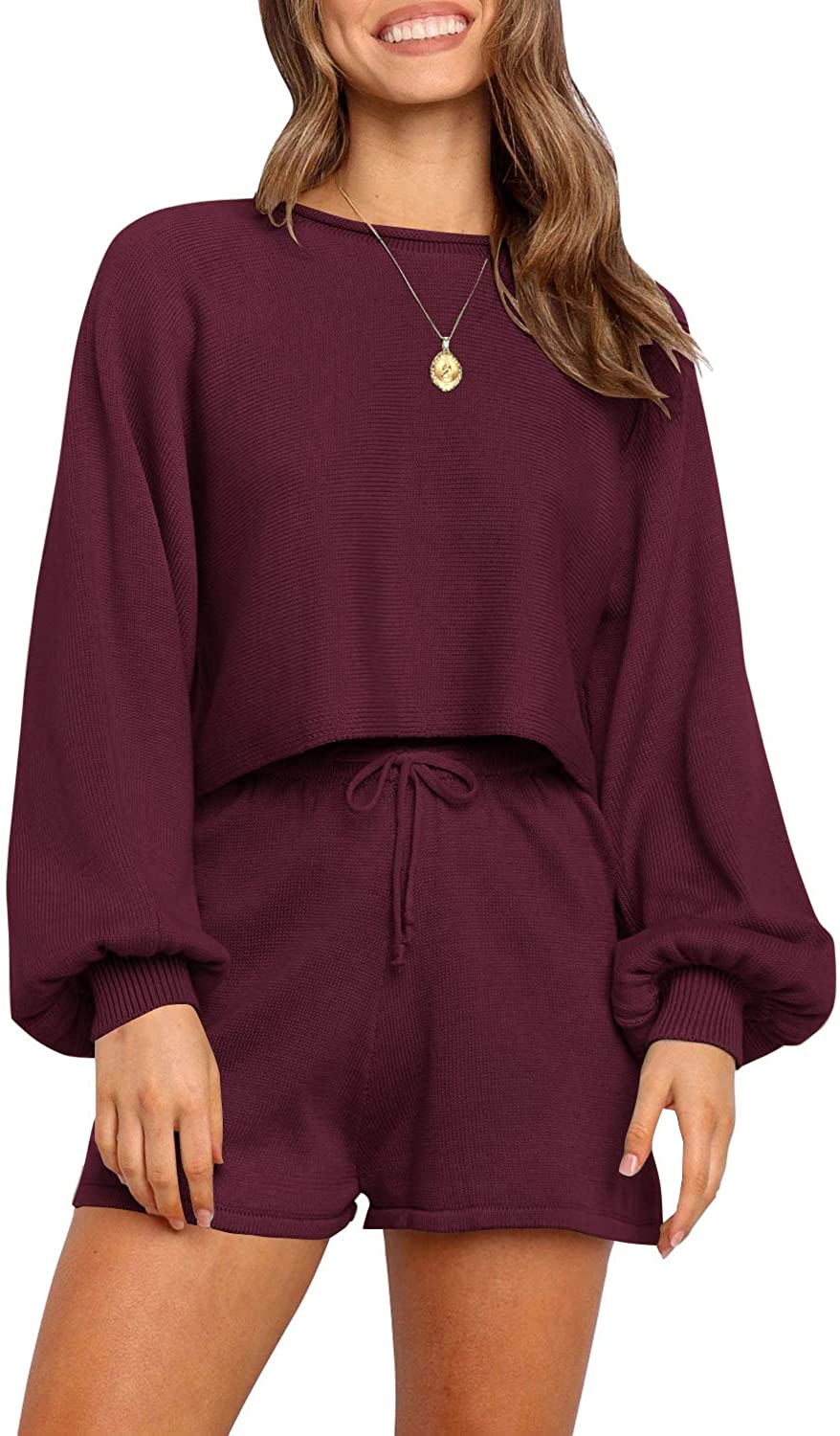 Luxuii Long Sleeve Knit Pullover Sweater Shorts Set