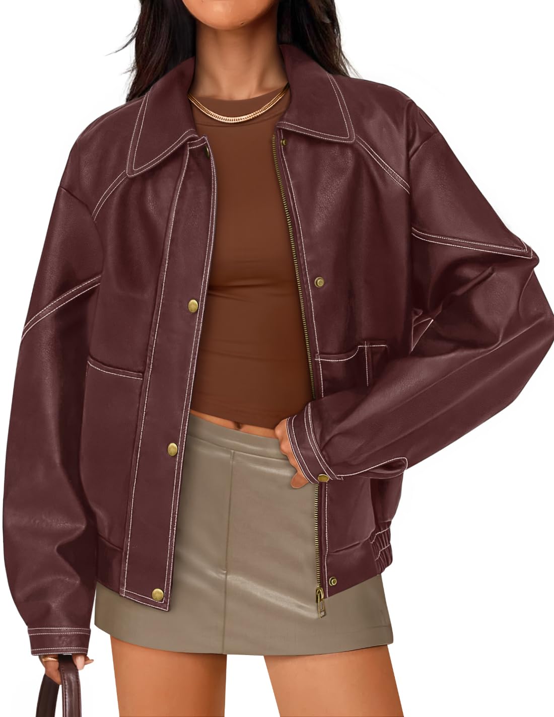 Luxuii Faux Leather Jacket Oversized Zipper Motorcycle Coats