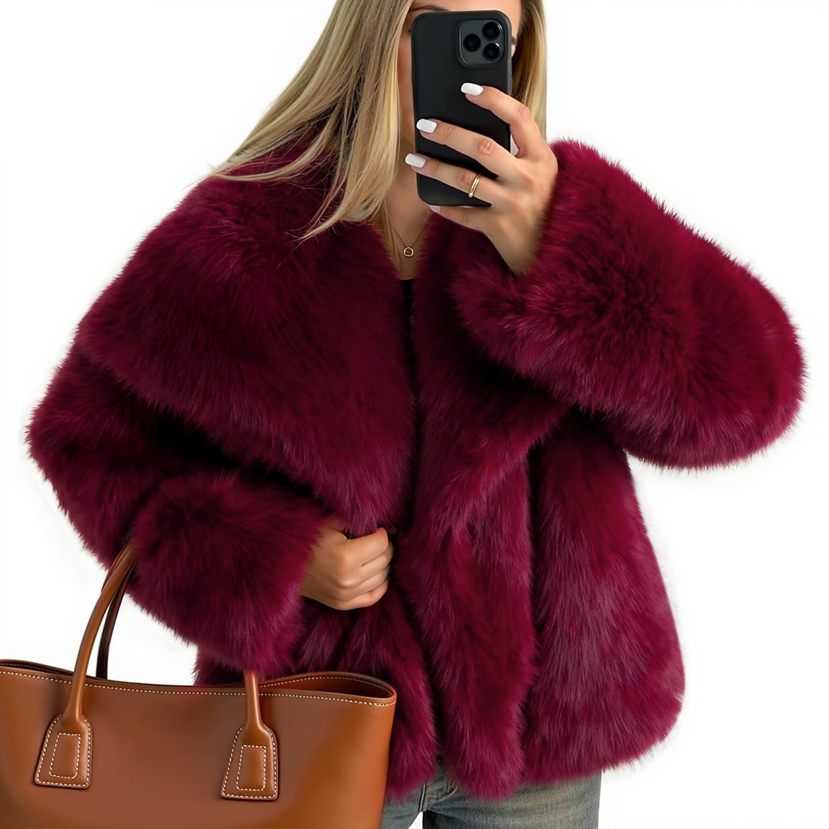 Luxuii Winter Faux Fur Coats Fluffy Jacket Lapel Shaggy Warm Outerwear