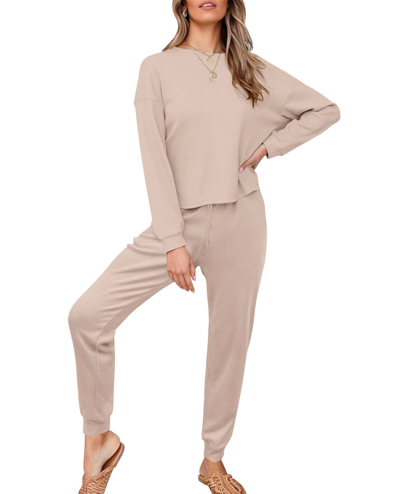 Luxuii Waffle Knit 2PC Sweatsuit Jogger Set