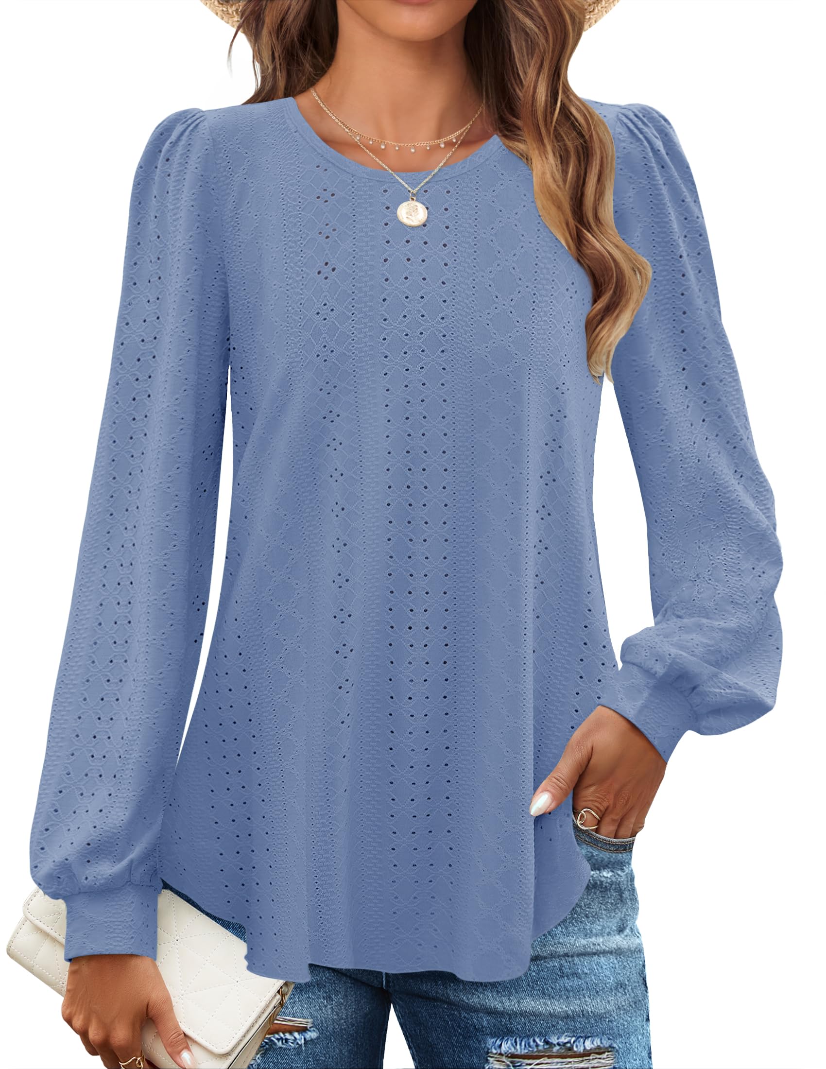 Luxuii Crew Neck Fall Shirts Casual Loose Blouses Tops