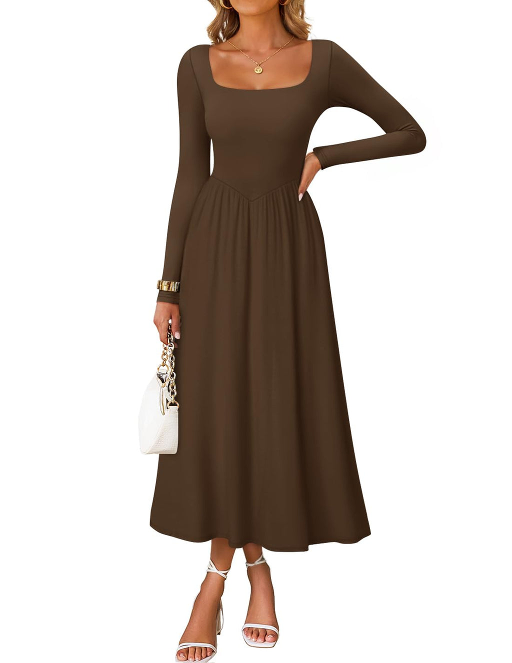 Luxuii Elegant Classy Square Neck Flowy Wedding Guest Dress
