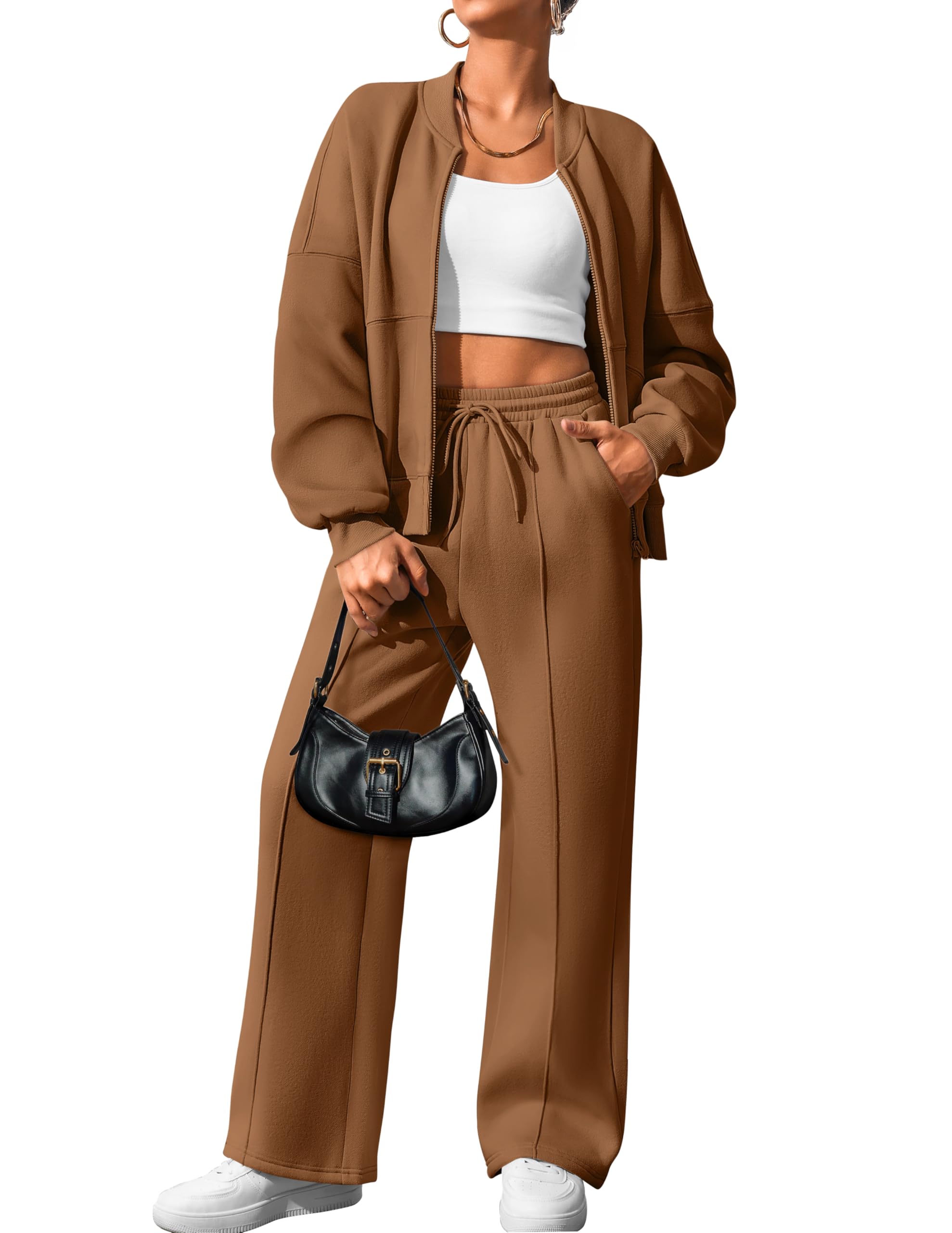 Luxuii Zip Up Long Sleeve Sweatshirt Wide Leg Sweatpants Outfits