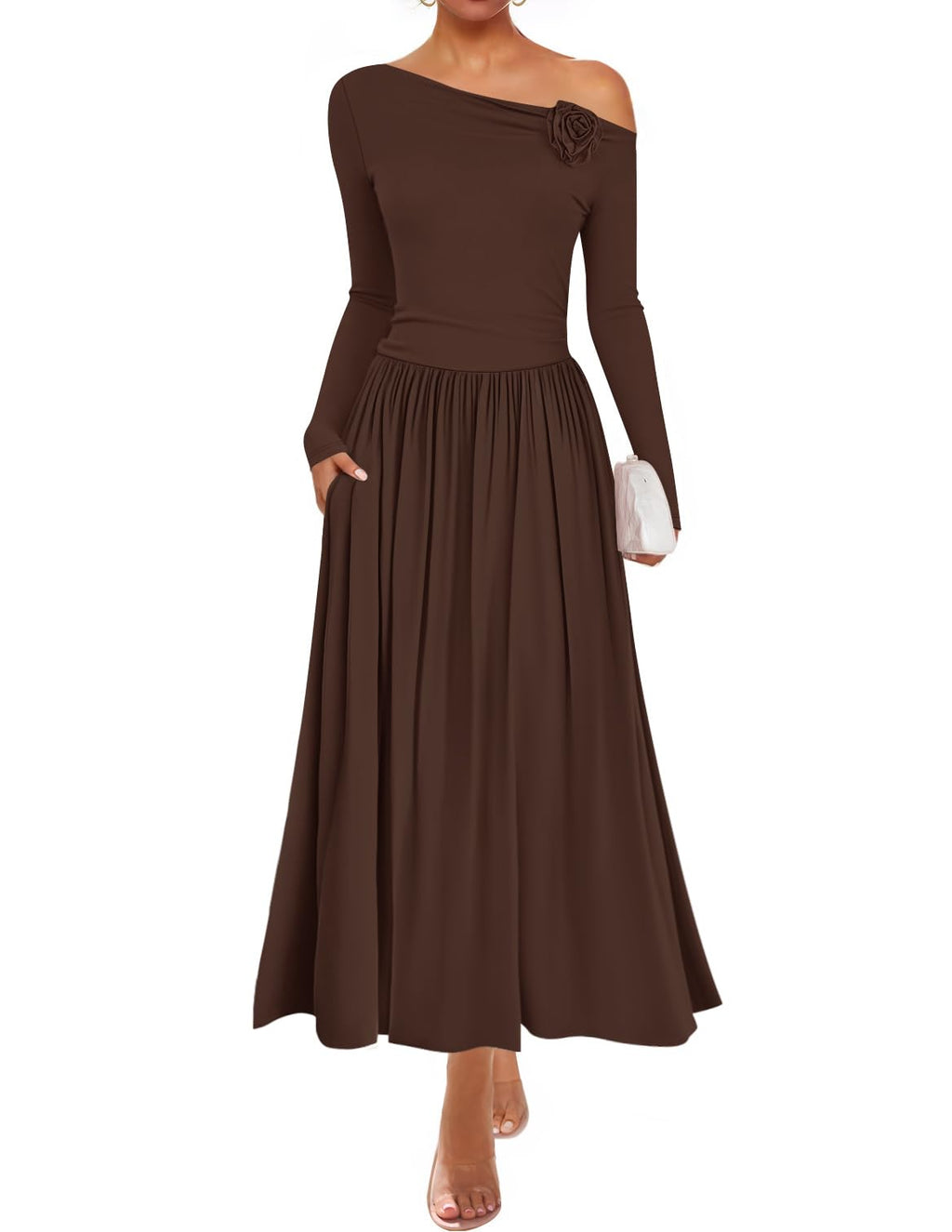 Luxuii Off Shoulder Pleated Elegant Formal Wedding Guest Dresses