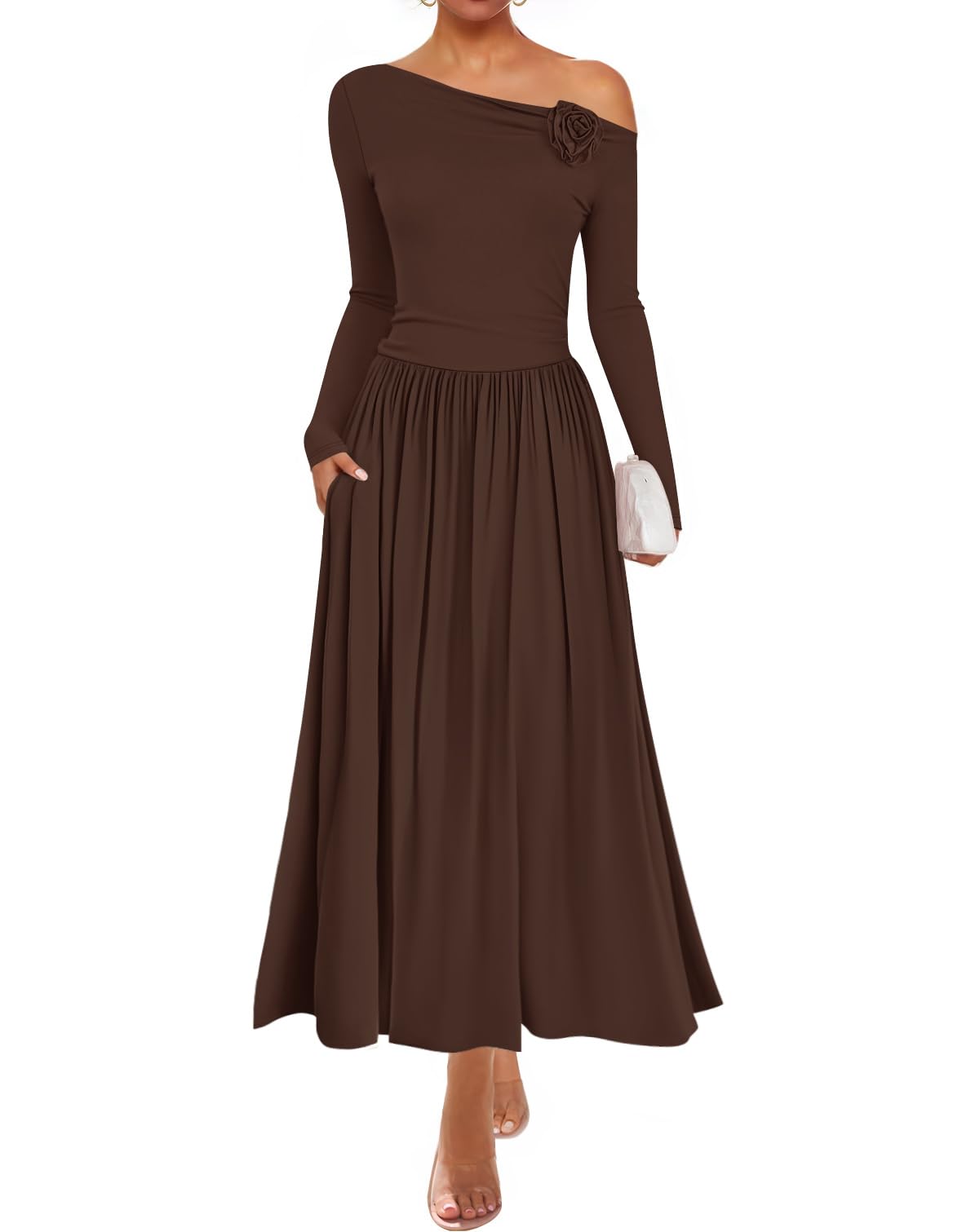 Luxuii Off Shoulder Pleated Elegant Formal Wedding Guest Dresses
