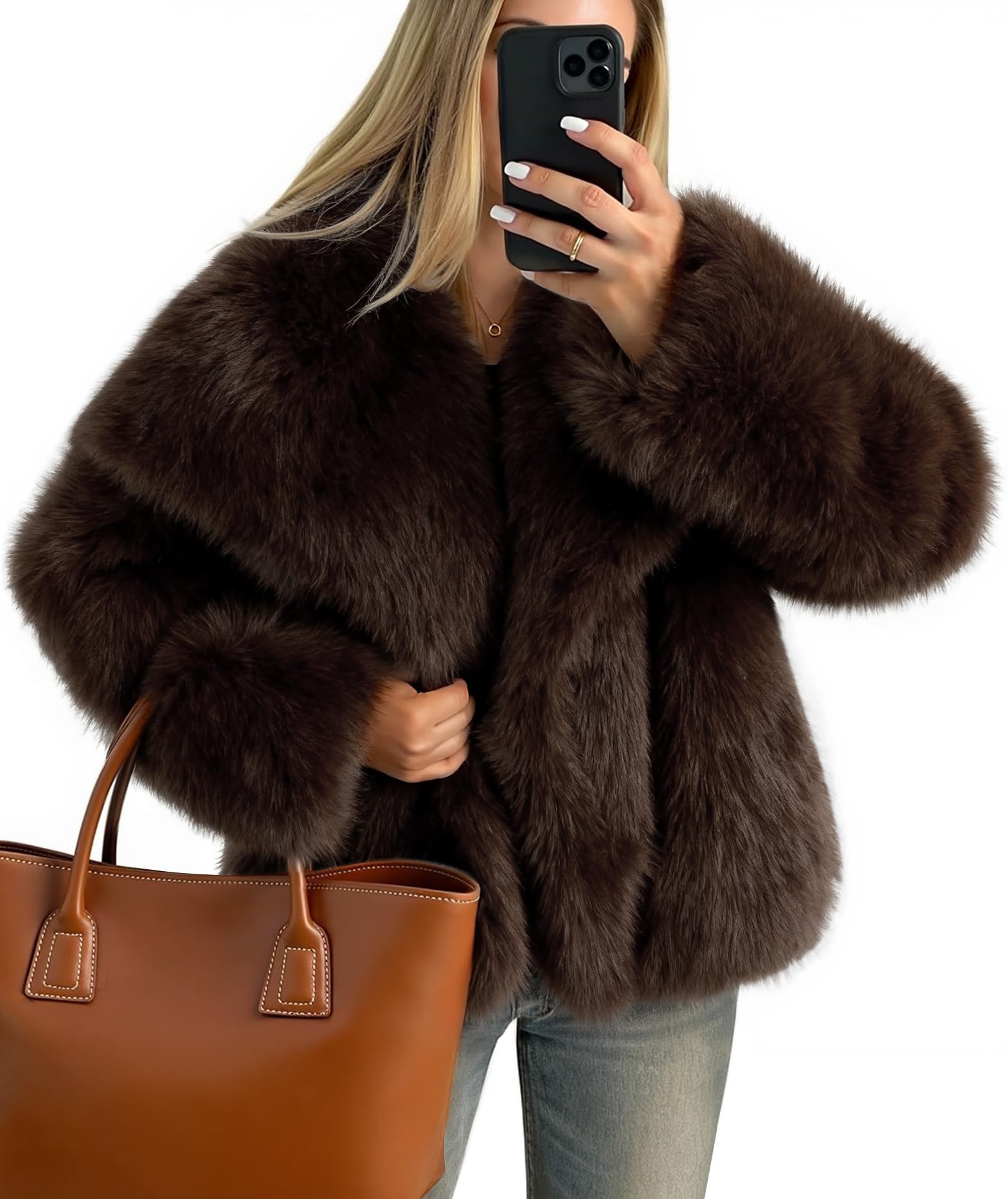 Luxuii Winter Faux Fur Coats Fluffy Jacket Lapel Shaggy Warm Outerwear