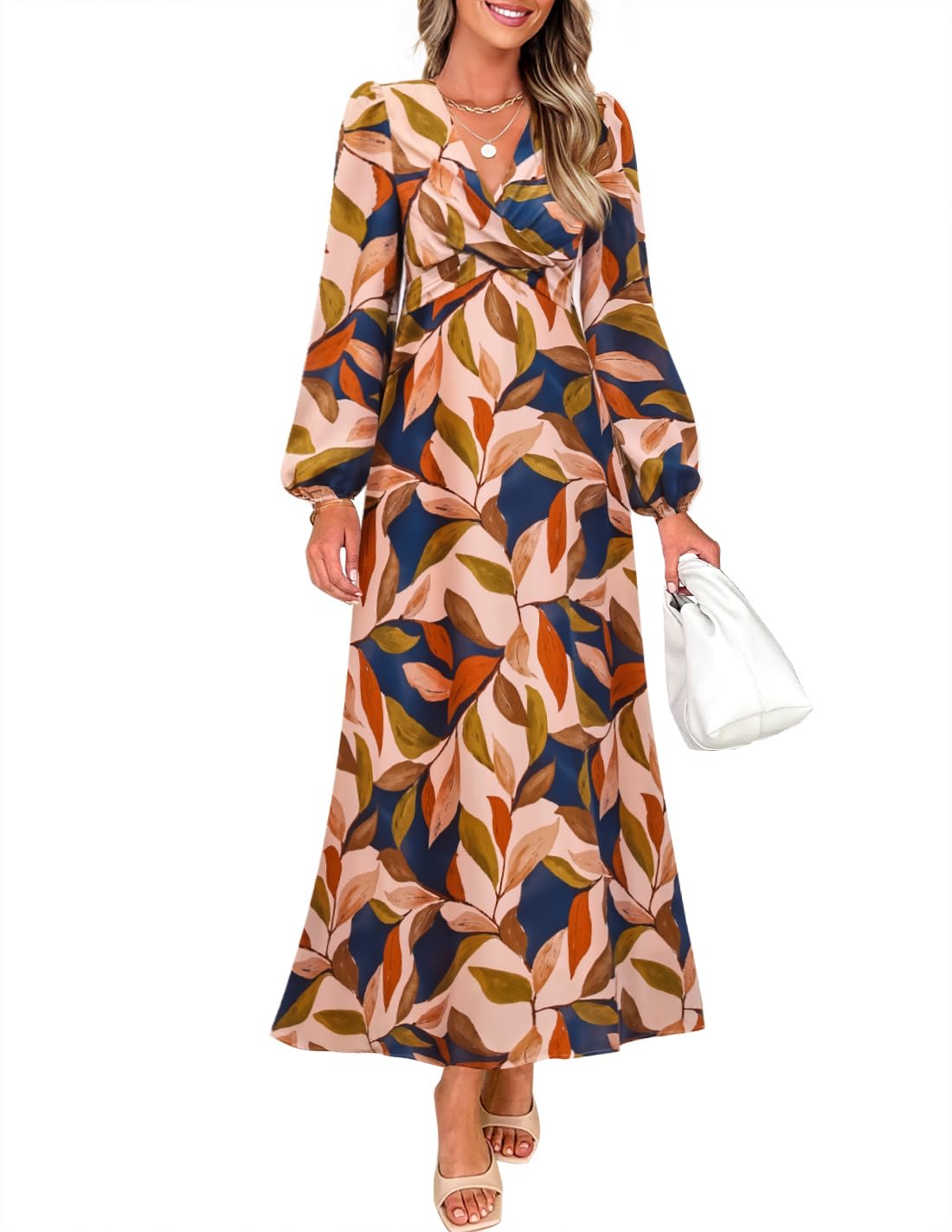 Luxuii Fall Boho V Neck Belted High Wasit Flowy Cocktail Party Dress