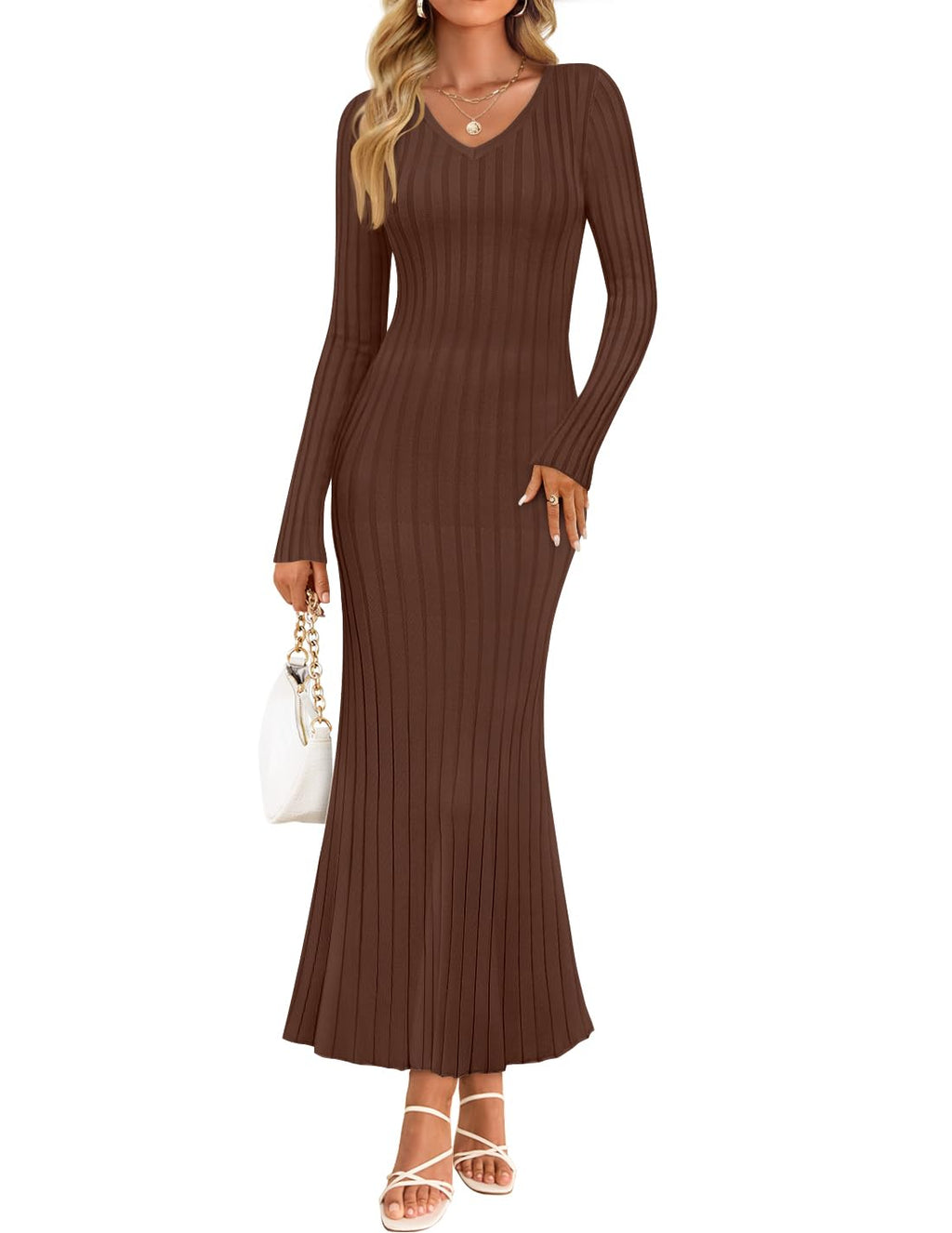 Luxuii Fall Sweater V Neck Ribbed Knit Party Cocktail Bodycon Dresses