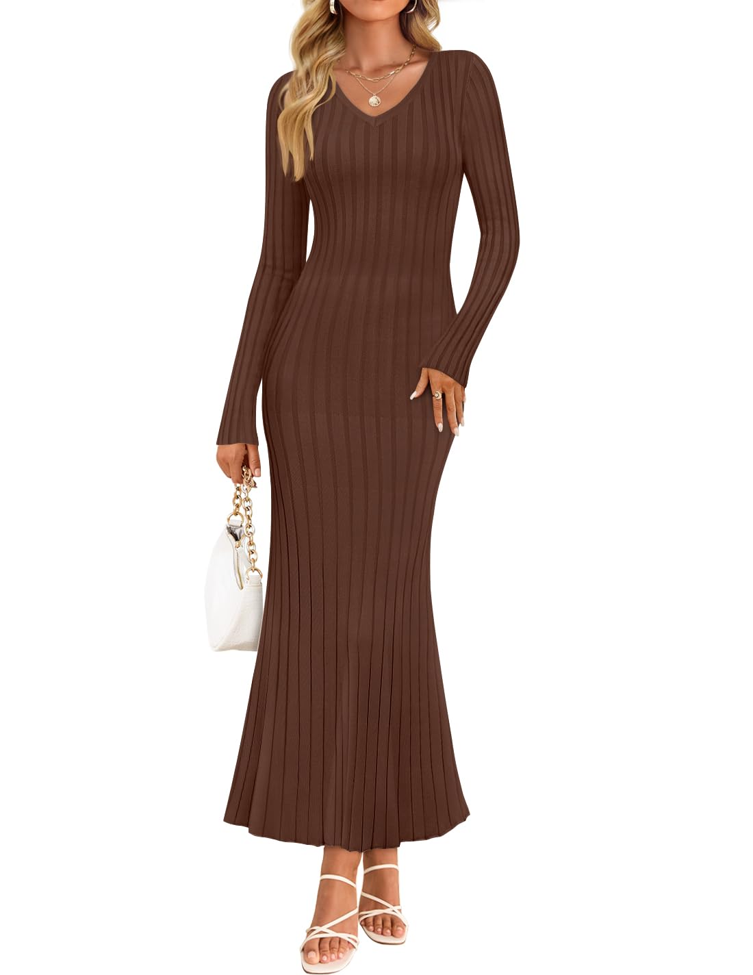 Luxuii Fall Sweater V Neck Ribbed Knit Party Cocktail Bodycon Dresses