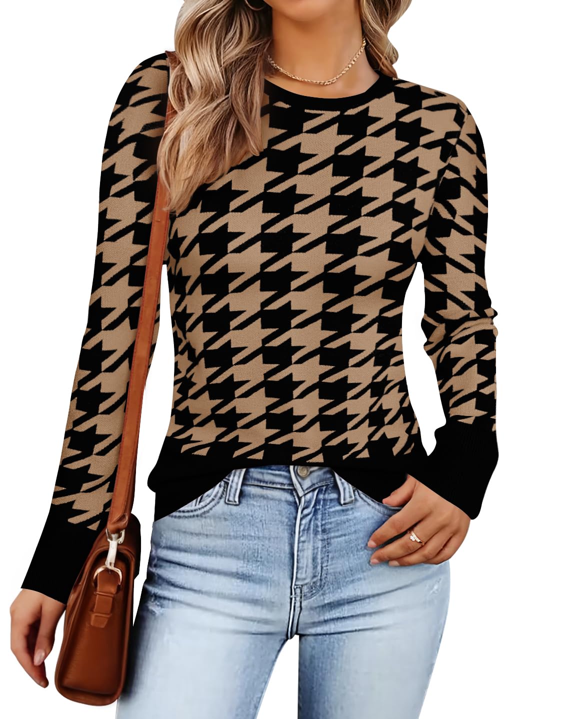 Luxuii Crewneck Color Block Knit Slim Fitted Pullover Tops