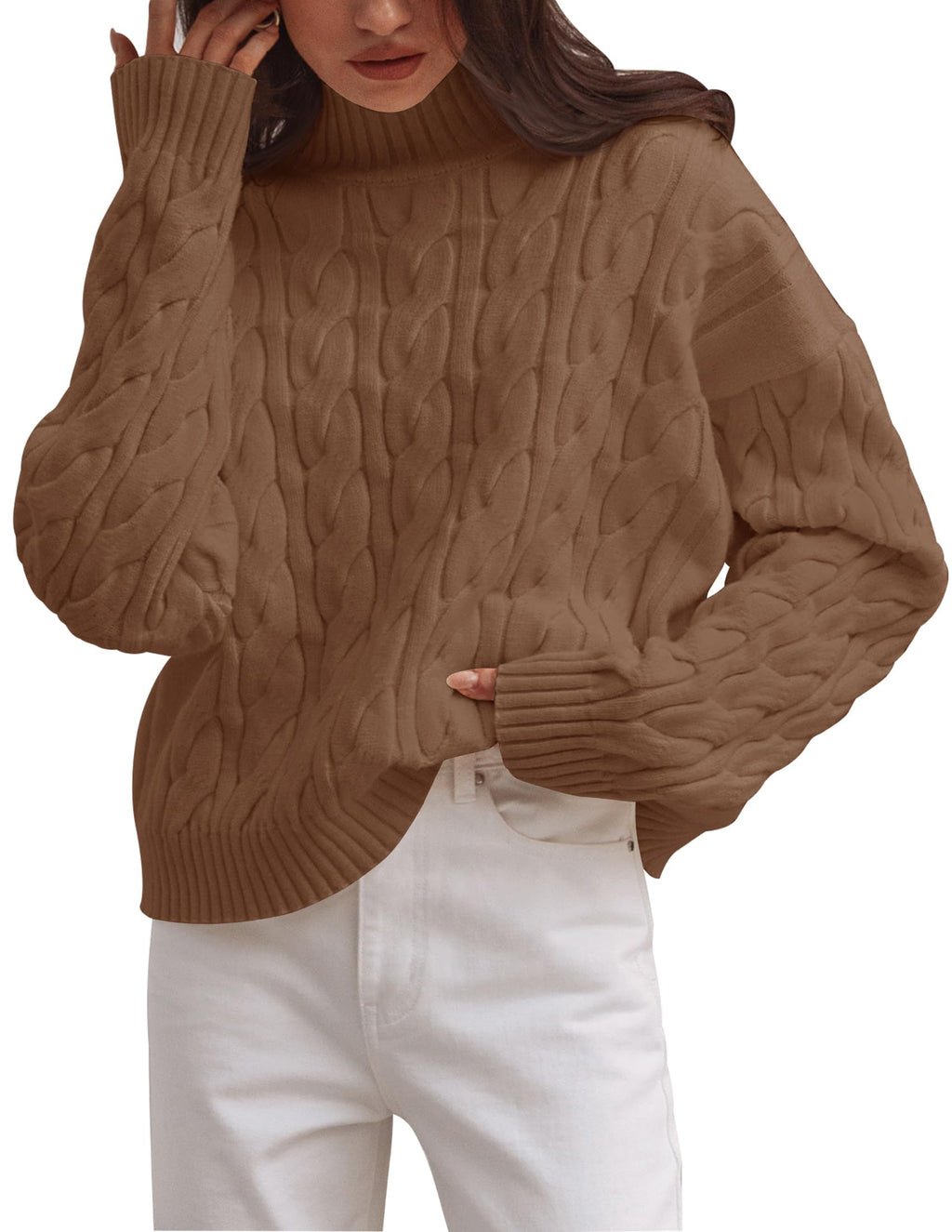 Luxuii Long Sleeve Mock Neck Solid Chunky Pullover Sweater