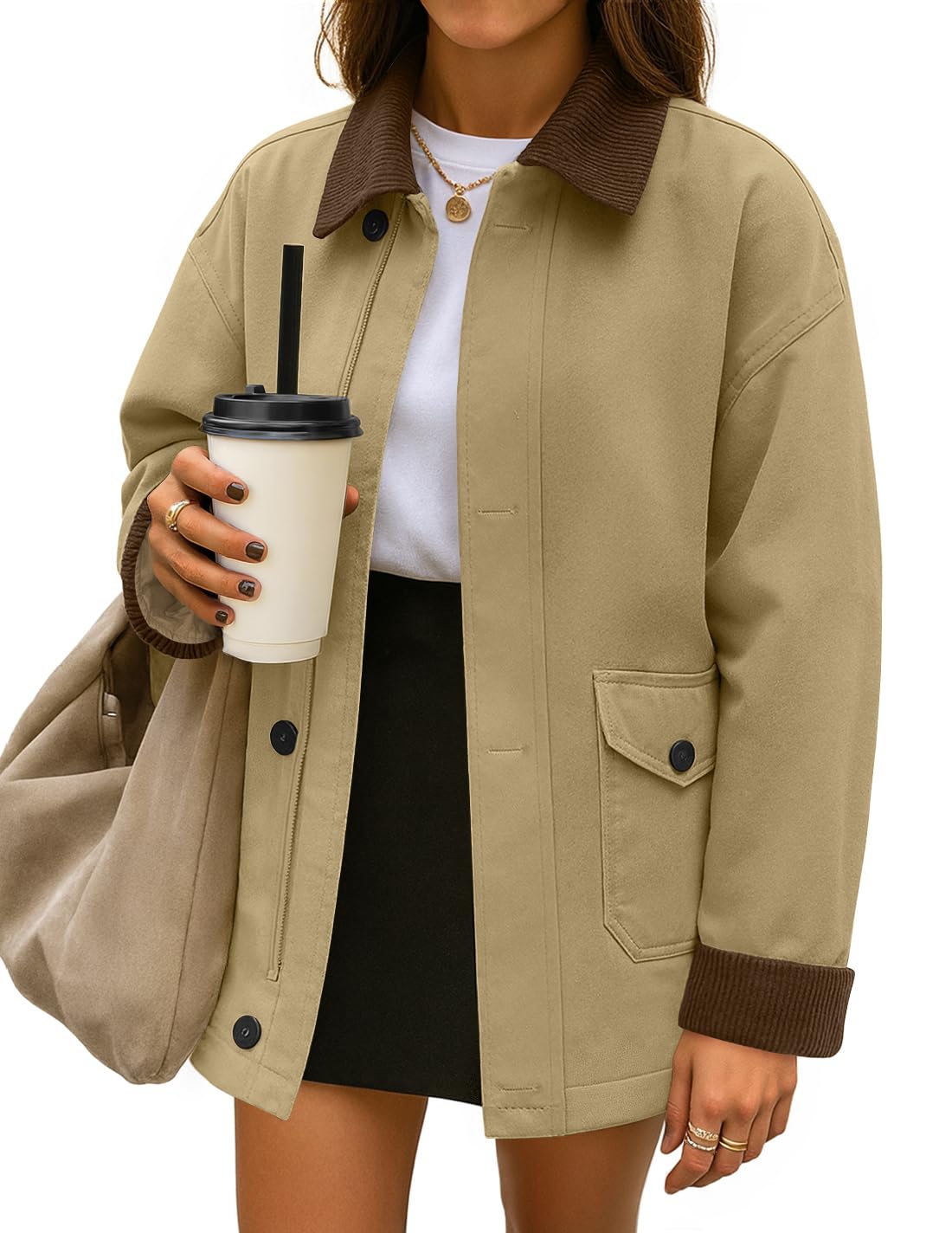 Luxuii Lightweight Button Down Cotton Cargo Barn Jacket