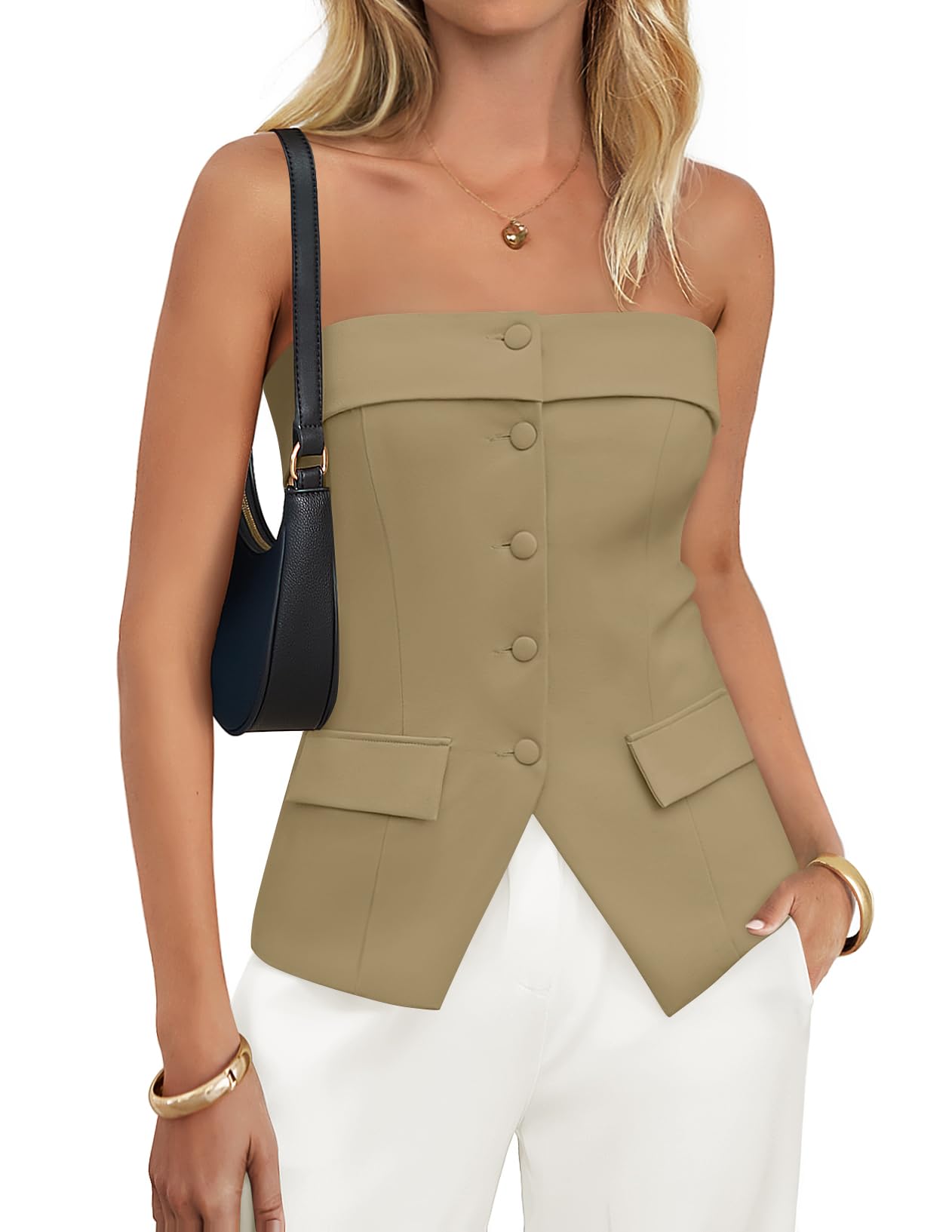 Luxuii Trendy Strapless Blazer Summer Dressy Tube Vest Tops