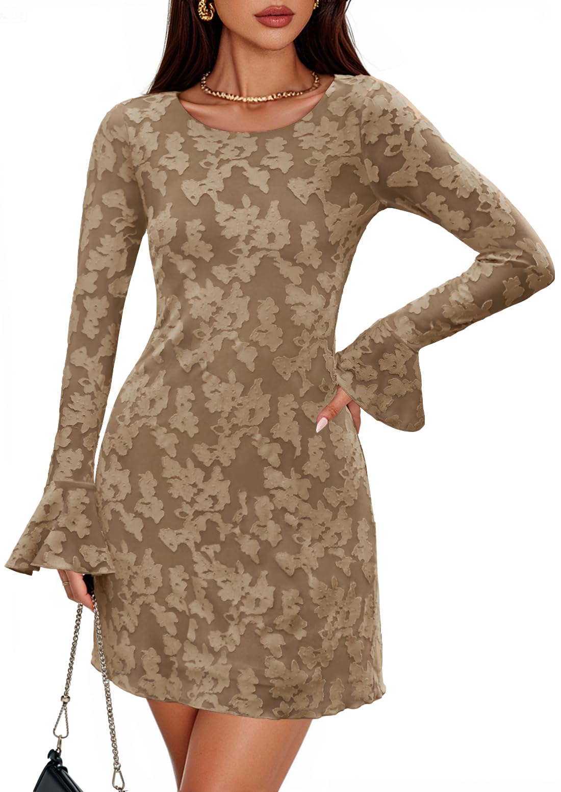 Luxuii Floral Mesh Crewneck Bodycon Cocktail Party Club Short Dress