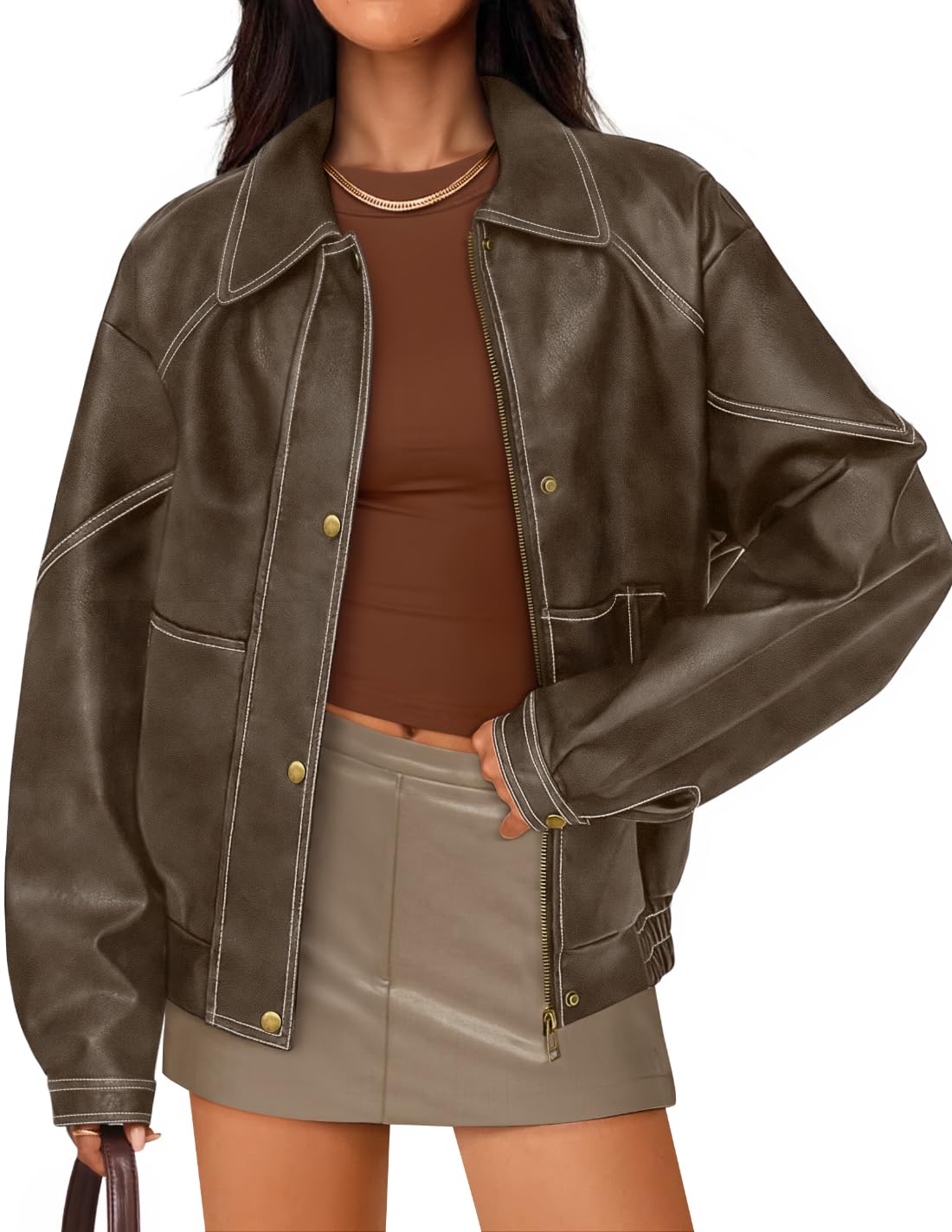 Luxuii Faux Leather Jacket Oversized Zipper Motorcycle Coats