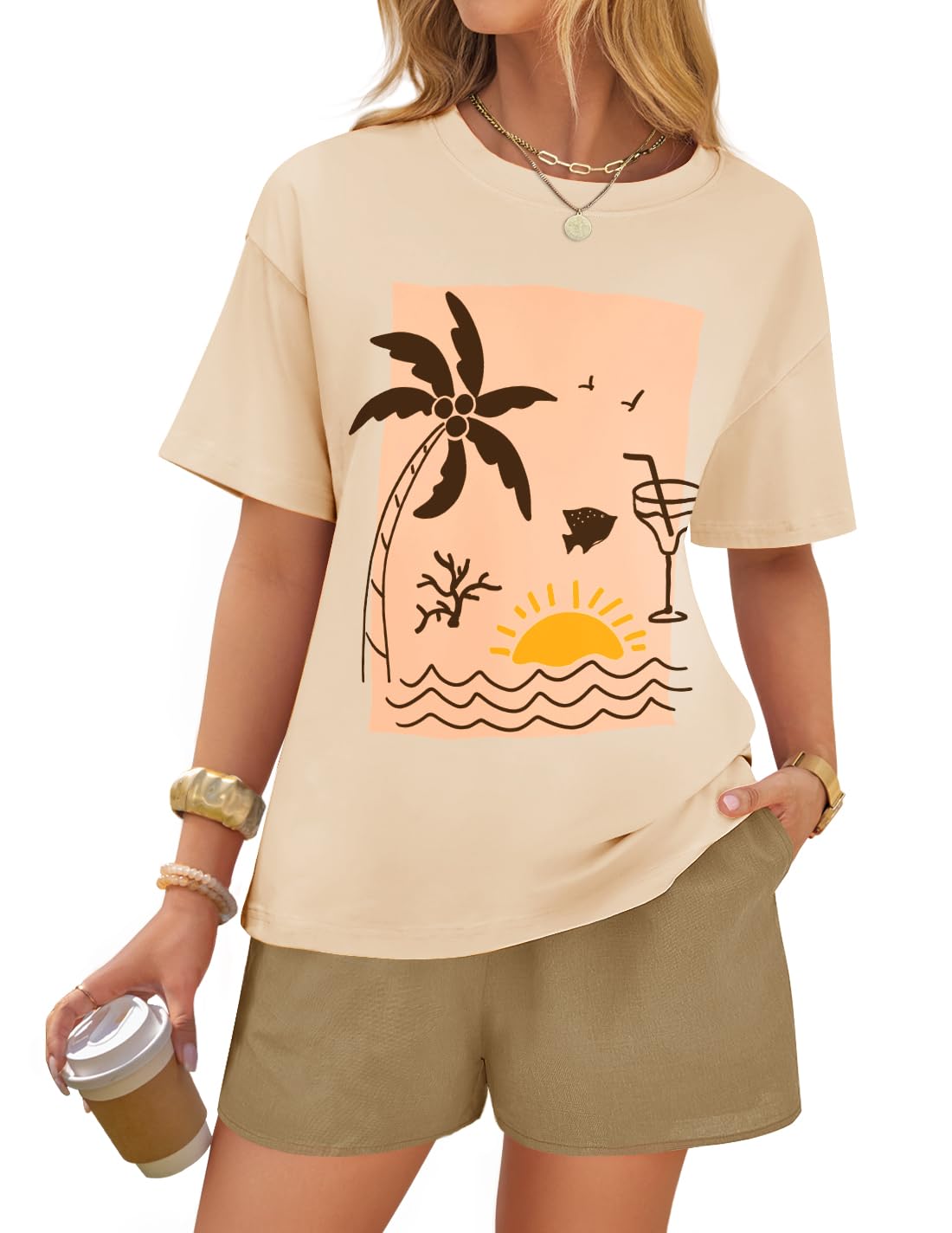 Luxuii 2 Piece Graphic Print Tops and Shorts Outfits with Pockets