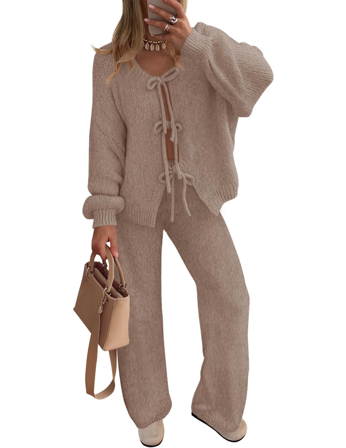 Luxuii Lounge Pajama Sets Cardigans Wide Leg Pants Matching Clothes