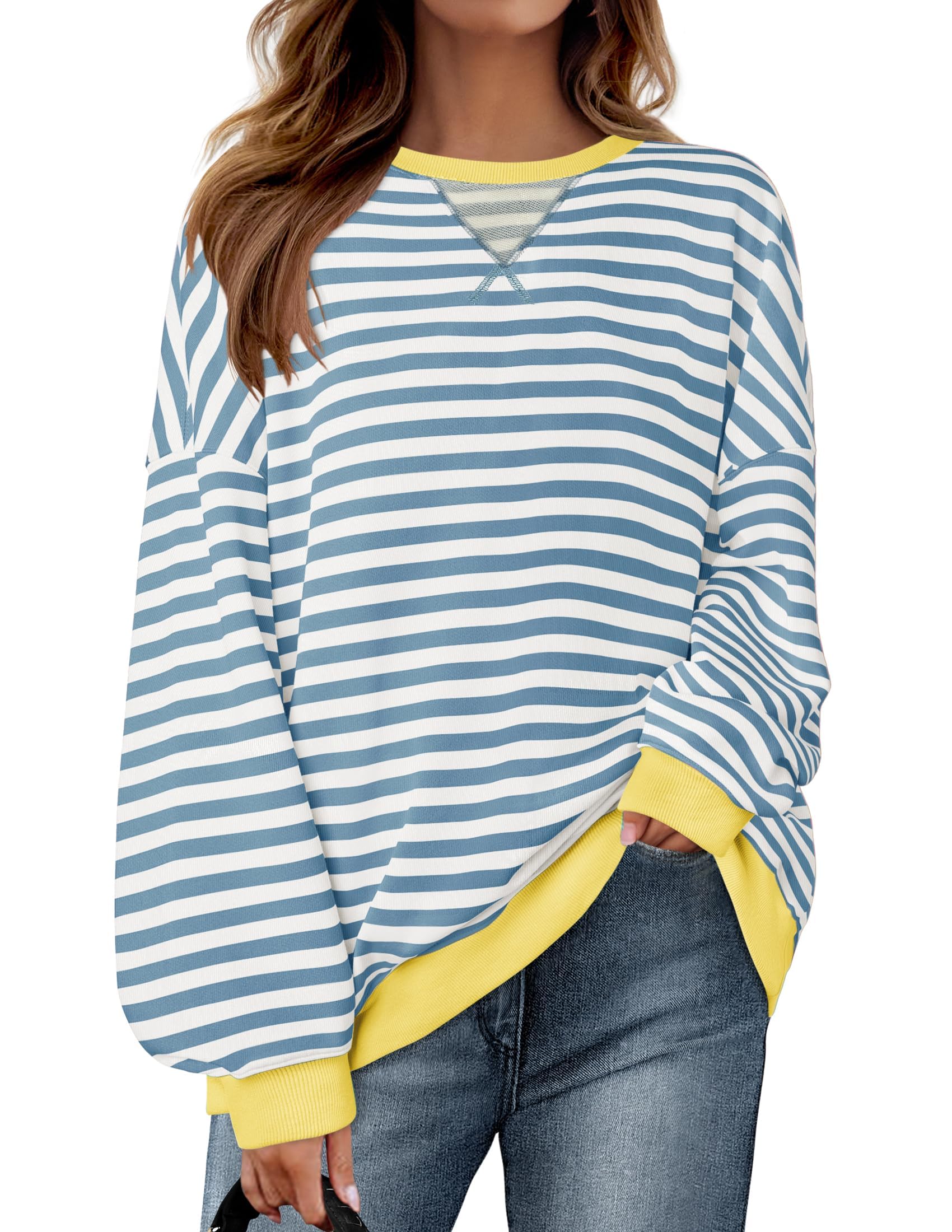 Luxuii Womens Casual Striped Pullover Long Sleeve Shirts Crewneck Sweatshirts