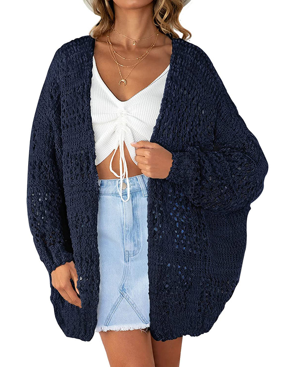 Luxuii Batwing Sleeve Crochet Hollow Cardigan