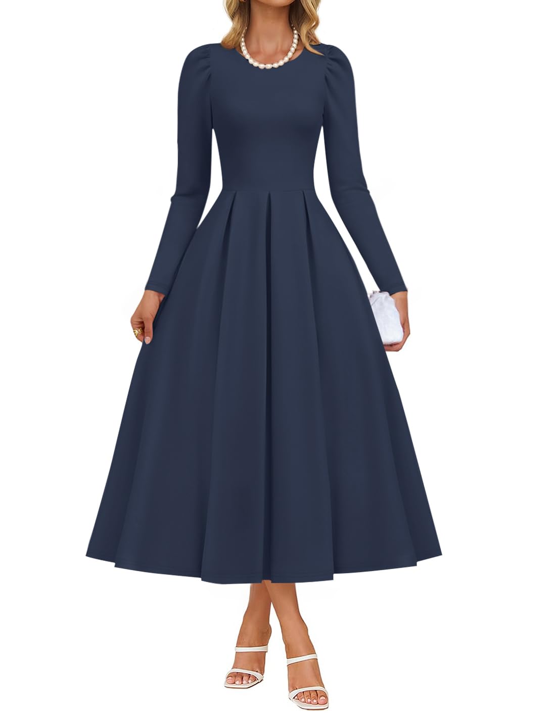 Luxuii Fall Elegant Crewneck Swing A Line Wedding Party Dress
