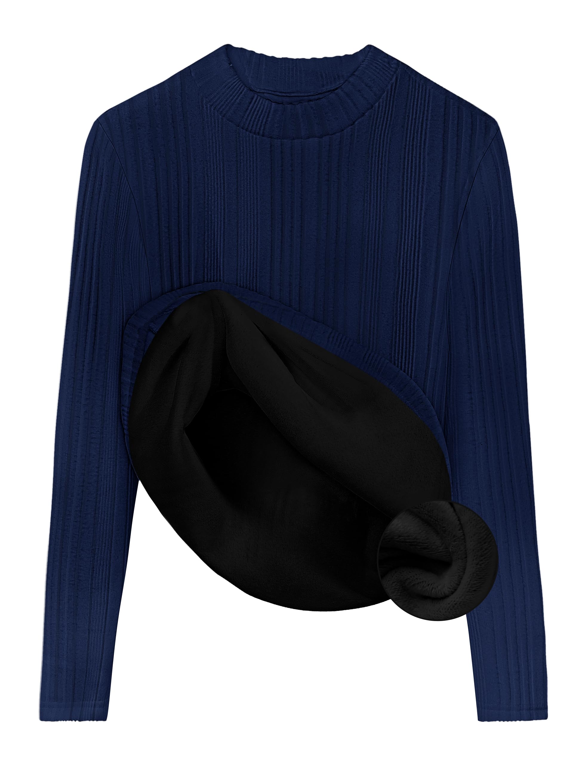 Luxuii Fleece Sherpa Lined Mock Neck Knit Thermal Basic Shirts