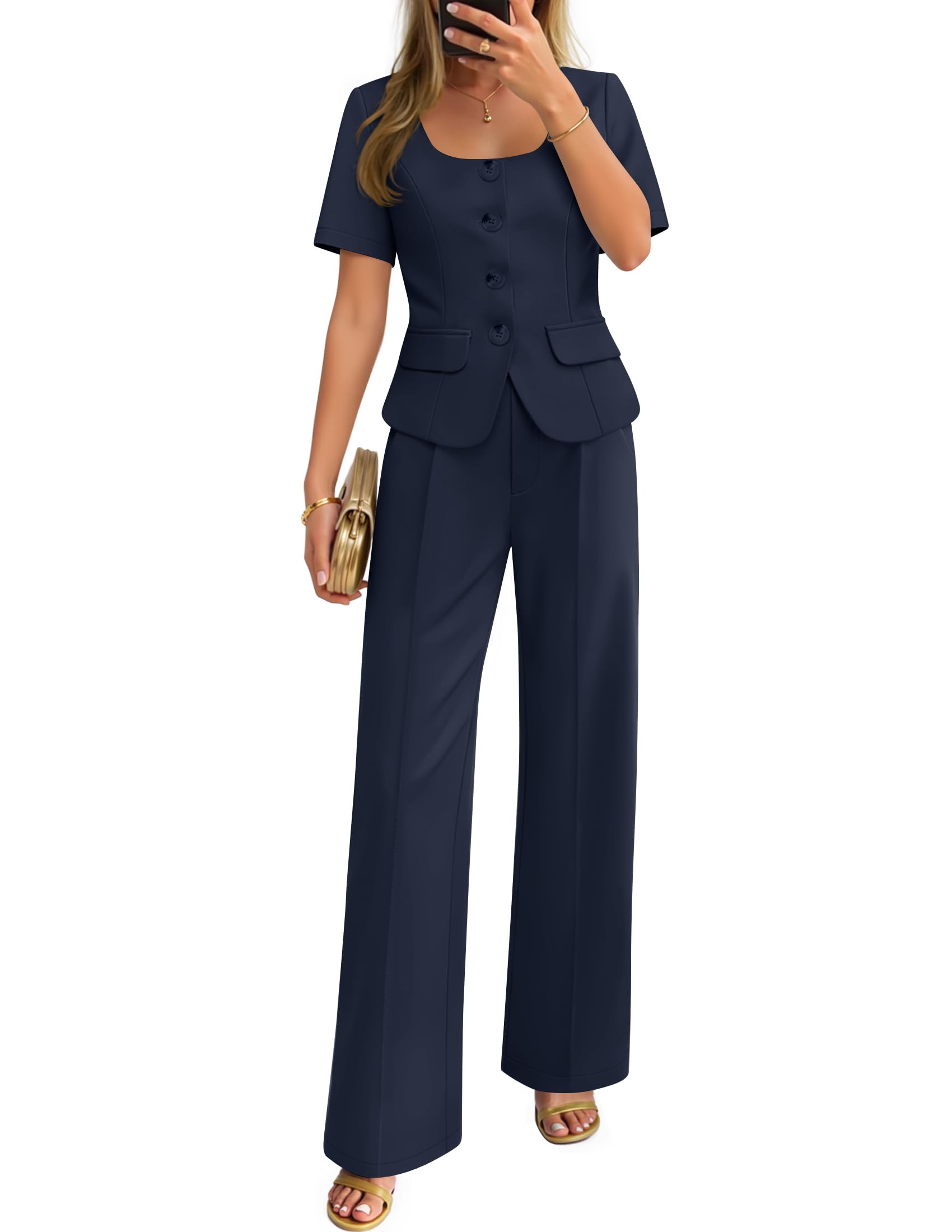 Luxuii Two Pieces Blazer Wide Leg Pants Business Casual Outfits Sets