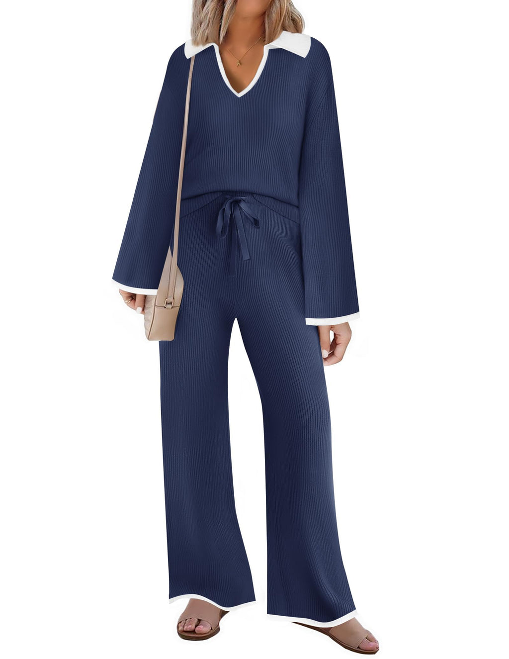 Luxuii Thin Sweater Oversized Knit Pullover Wide Leg Pants Outfits