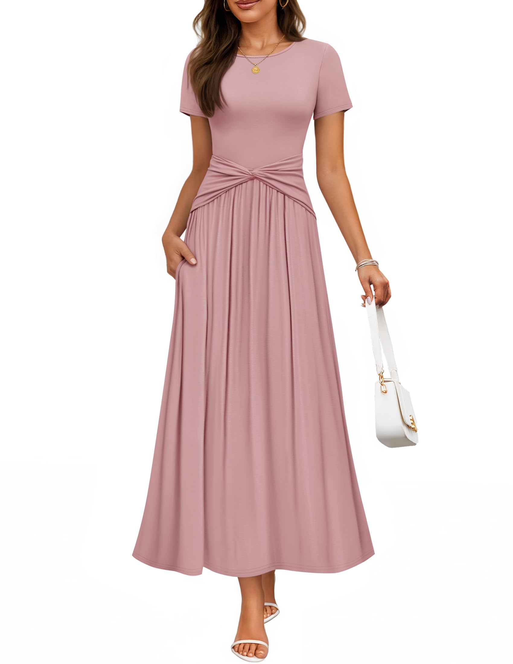 Luxuii Twist Front Wedding Guest Cocktail Flowy A Line Long Dress