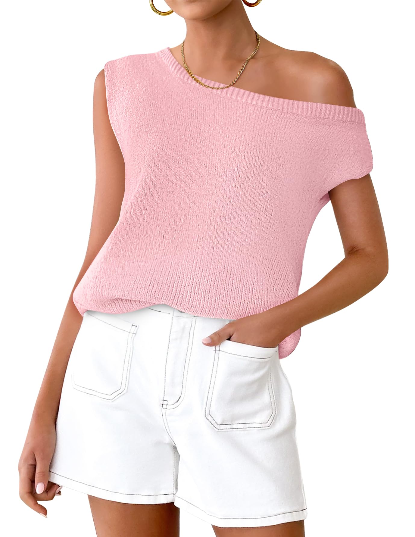 Luxuii Off The Shoulder Knit Short Sleeve Oversized Shirt