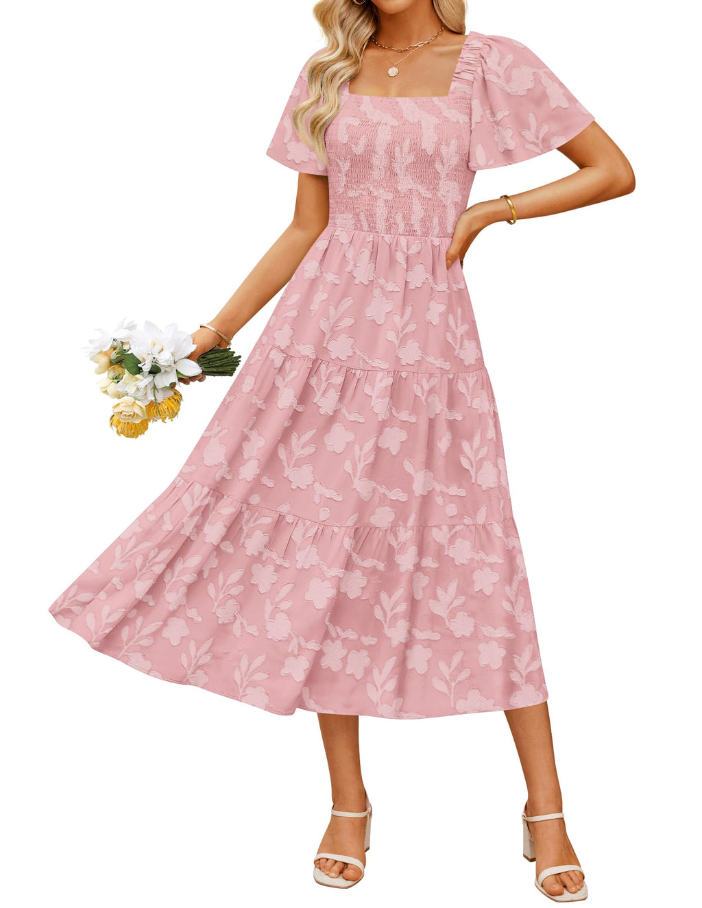 Luxuii Boho Floral Square Neck Flowy Beach Vacation Long Dress