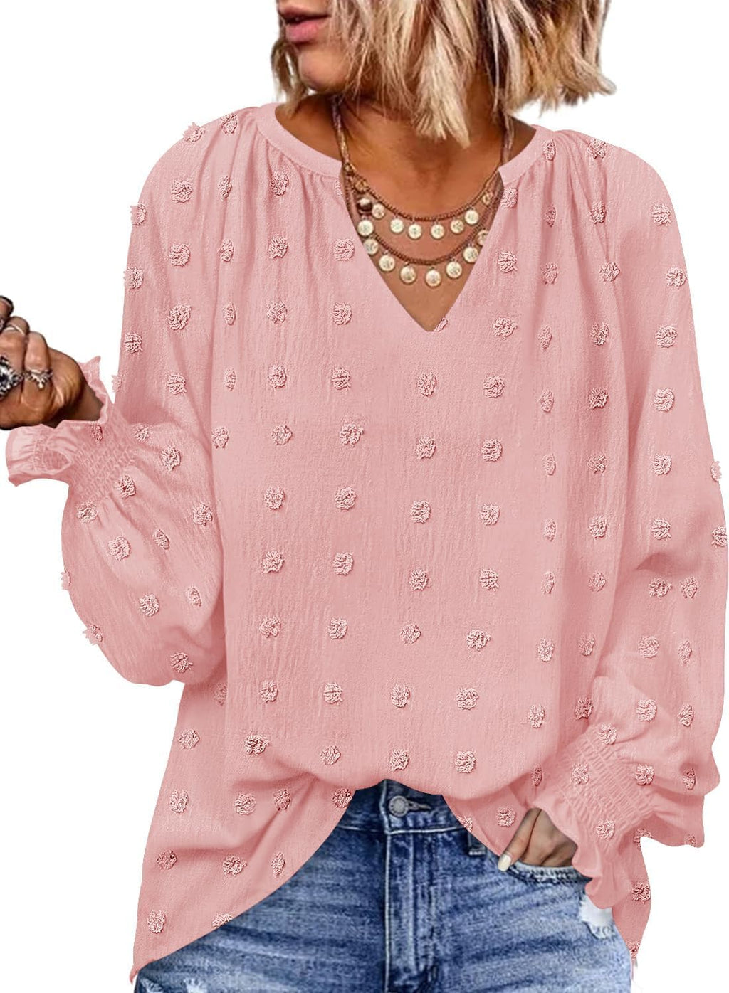 Luxuii Blouses Loose Long Sleeve Business V Neck Trendy Top
