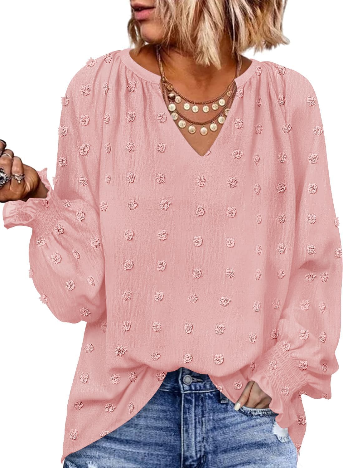 Luxuii Blouses Loose Long Sleeve Business V Neck Trendy Top