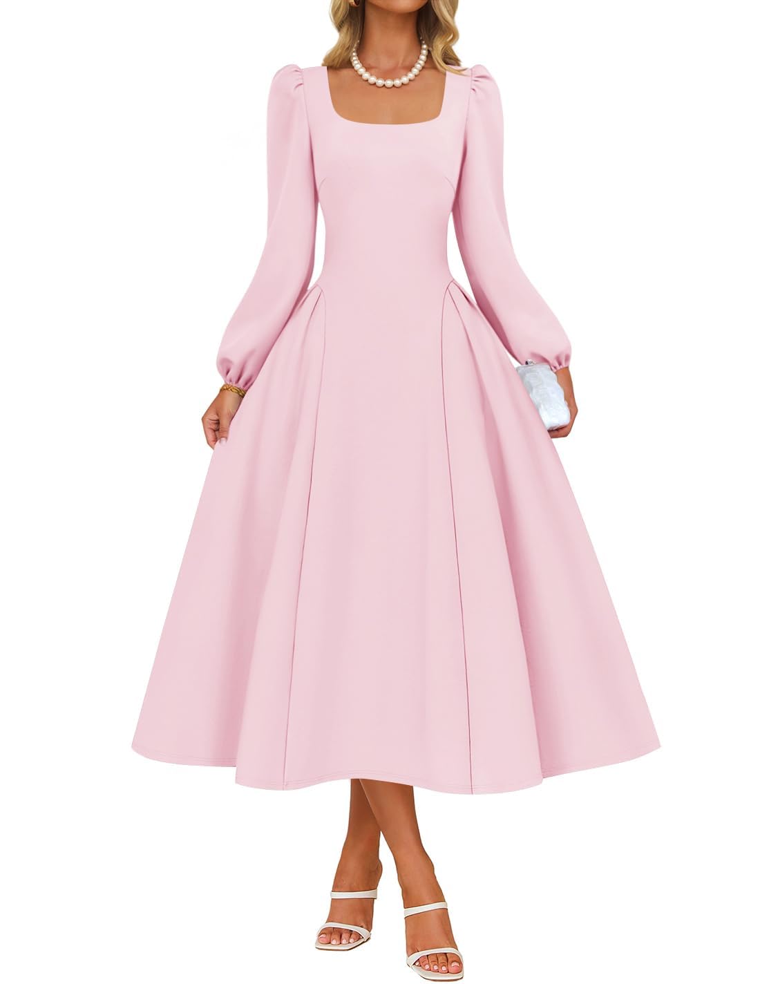 Luxuii Fall Square Neck Swing A Line Wedding Guest Evening Prom Dress