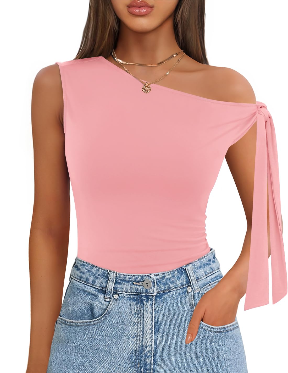 Luxuii Off Shoulder Sleeveless Knit Slim Fit Cute Tank Top
