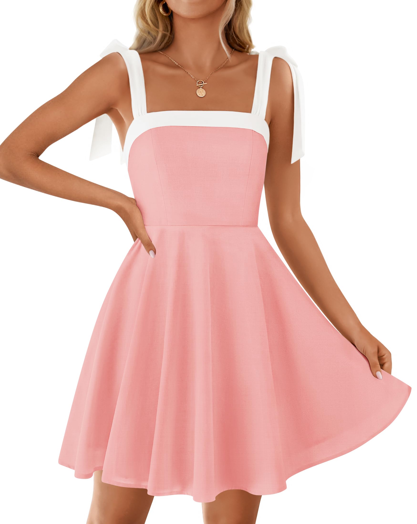 Luxuii Boho Square Neck Tie Shoulder Short Sundresses