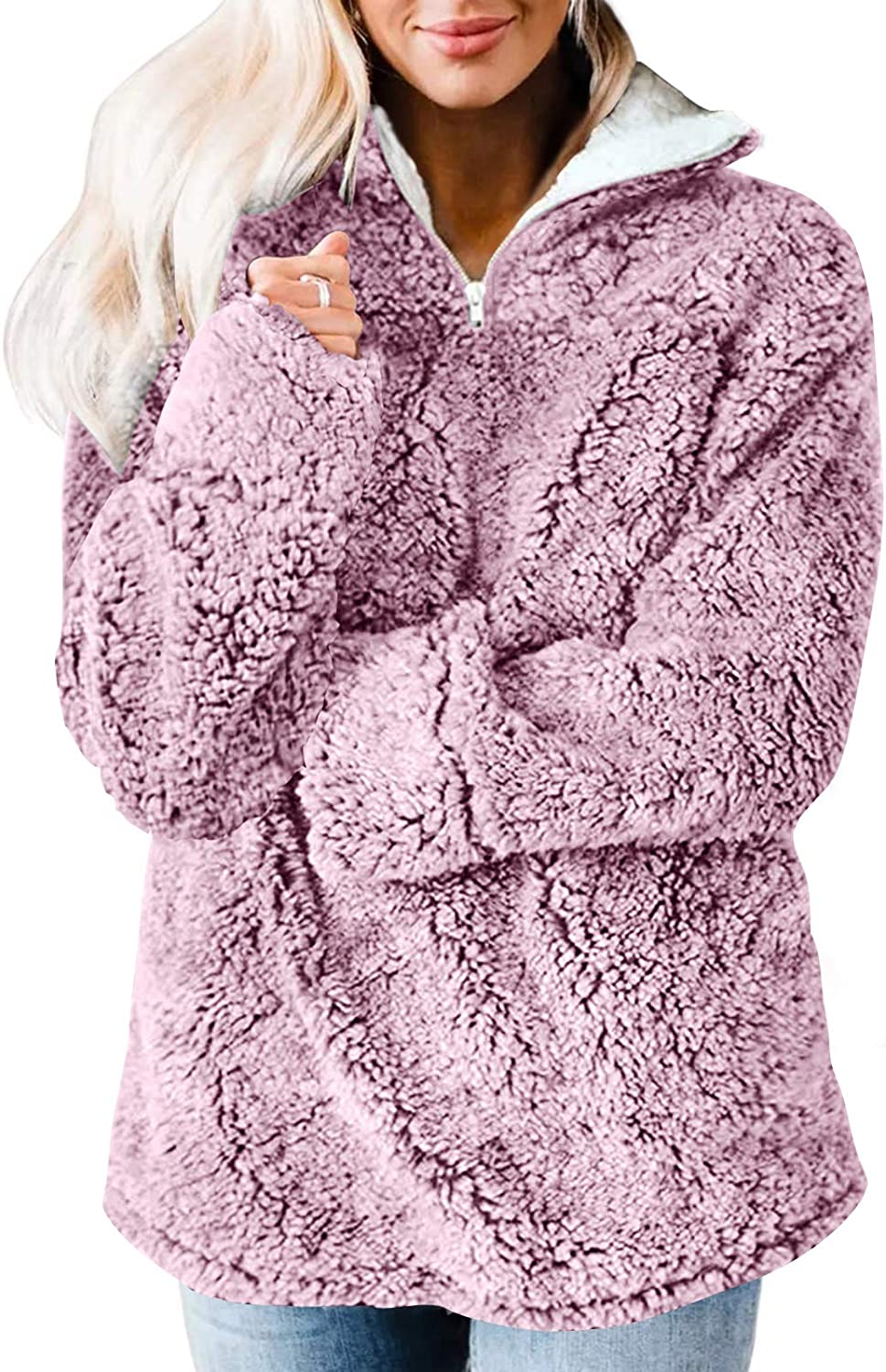 Luxuii Zipper Sherpa Fleece Sweatshirt Pullover