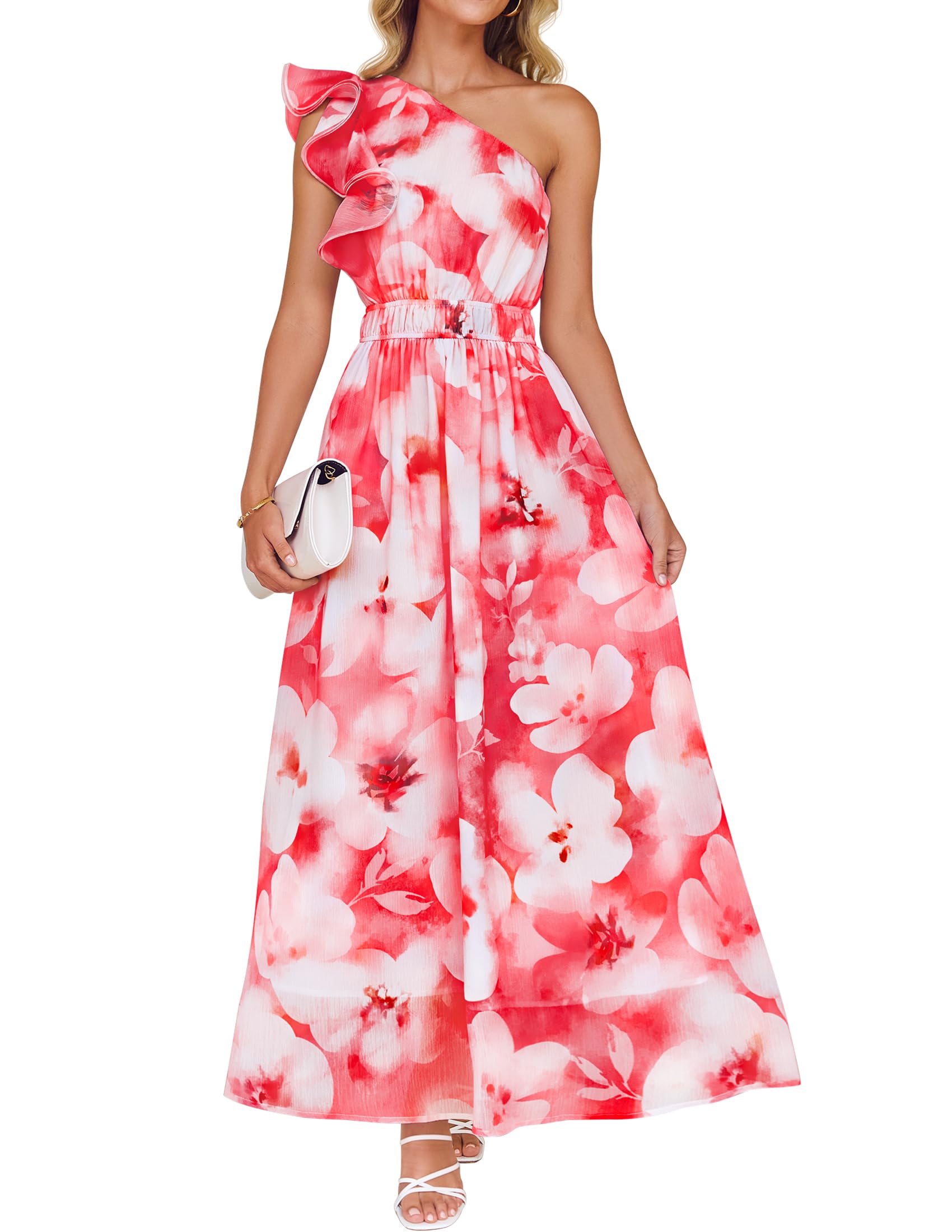 Luxuii Boho Floral Sleeveless Ruffle One Shoulder Elatsic Dresses